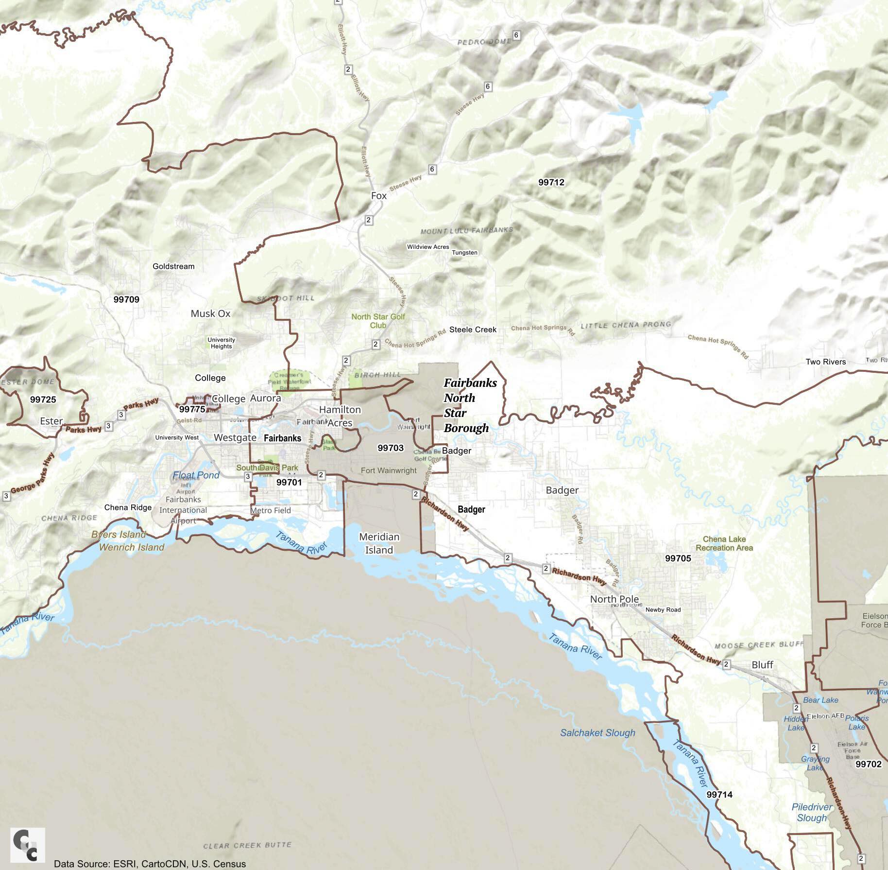 Fairbanks AK Zip Code Map