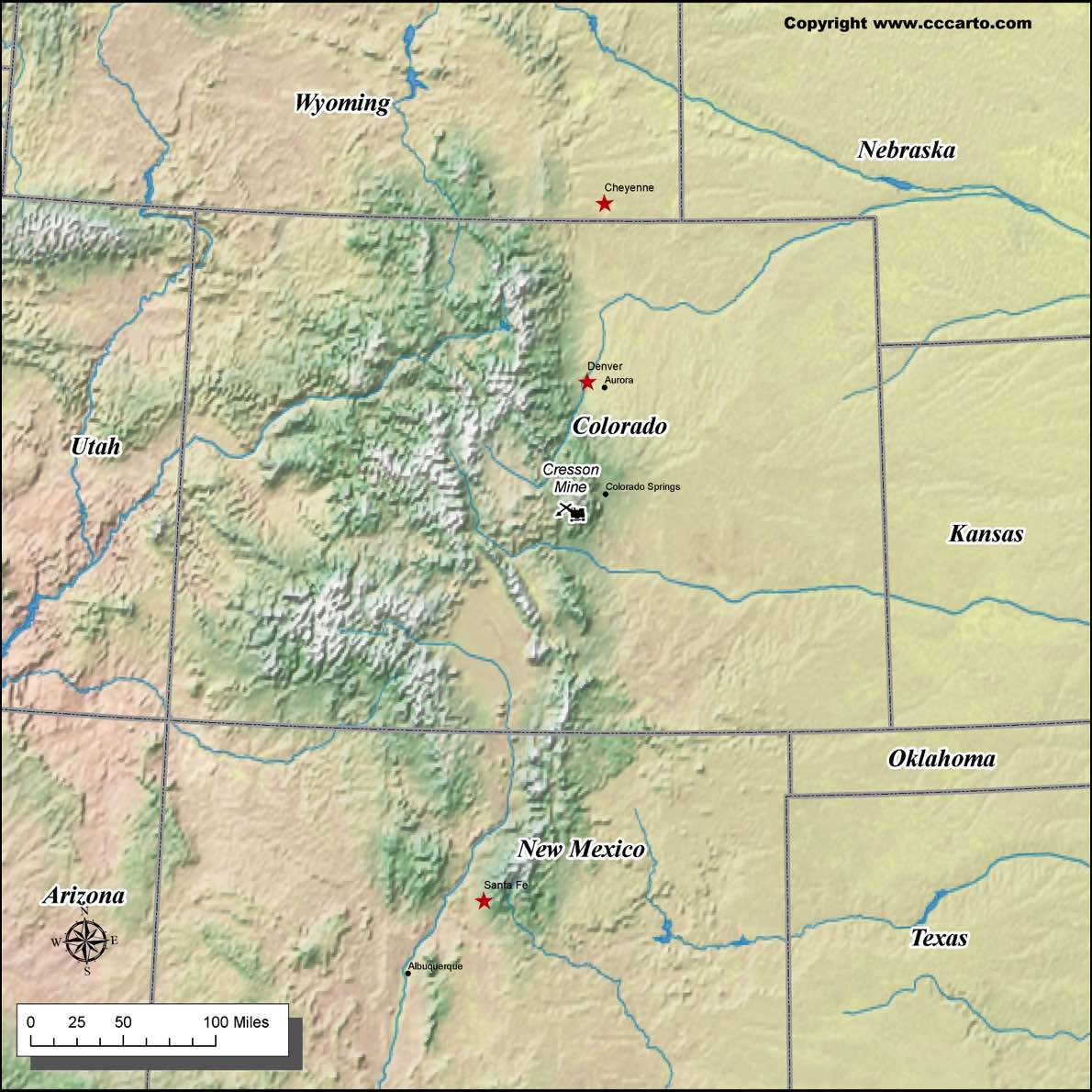 Colorado gold mines map showing major mining areas