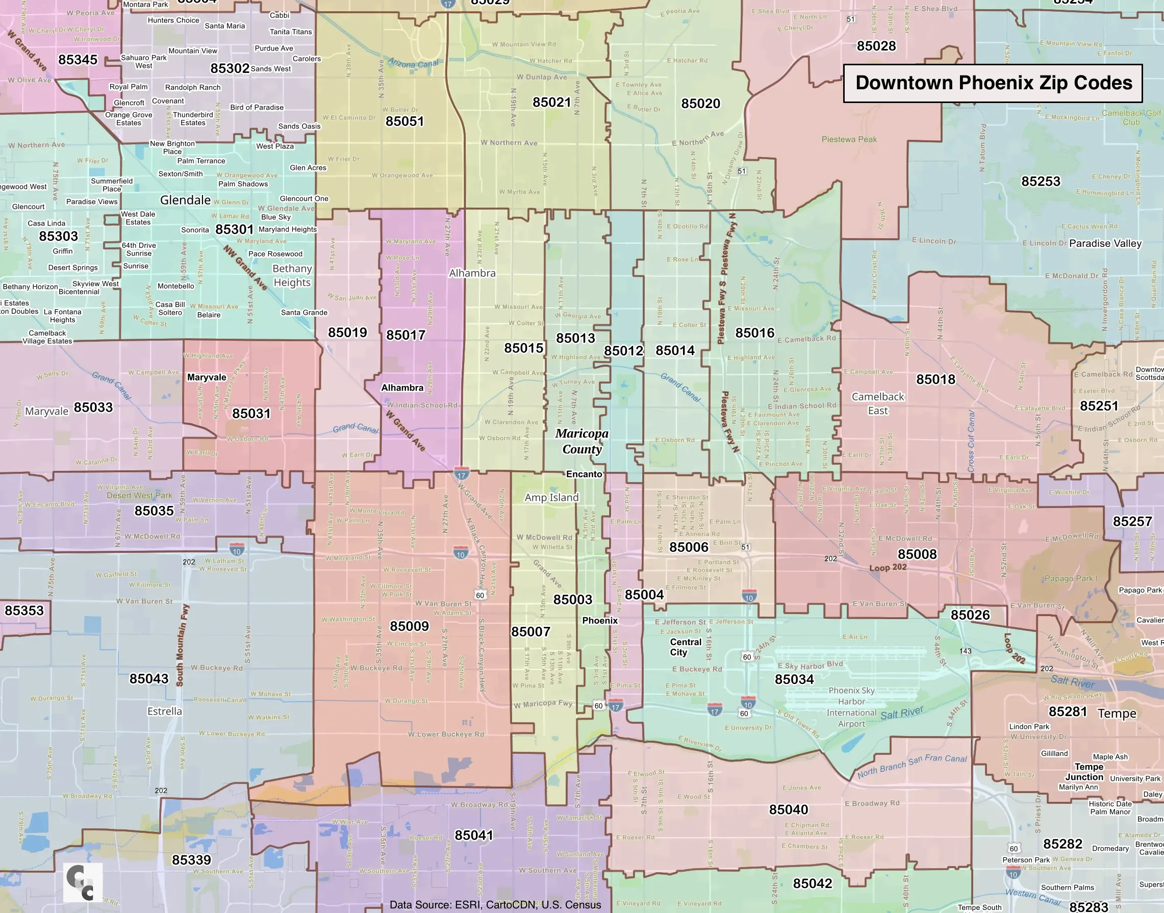 Downtown Phoenix AZ Zip Code Map