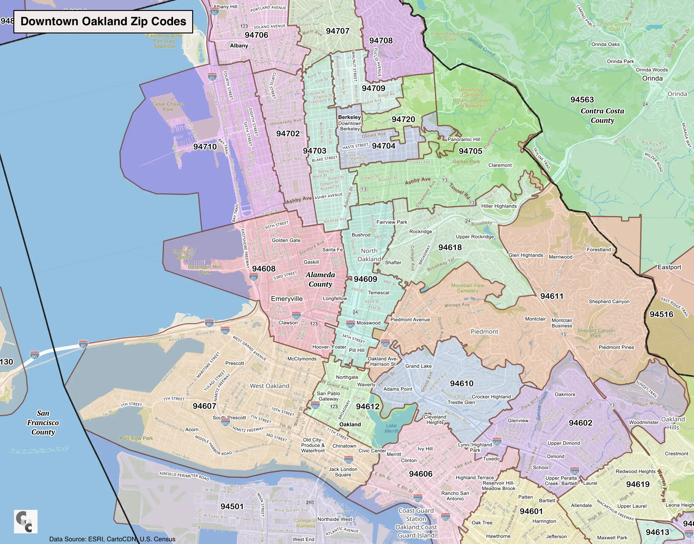 Downtown Oakland CA Zip Code Map