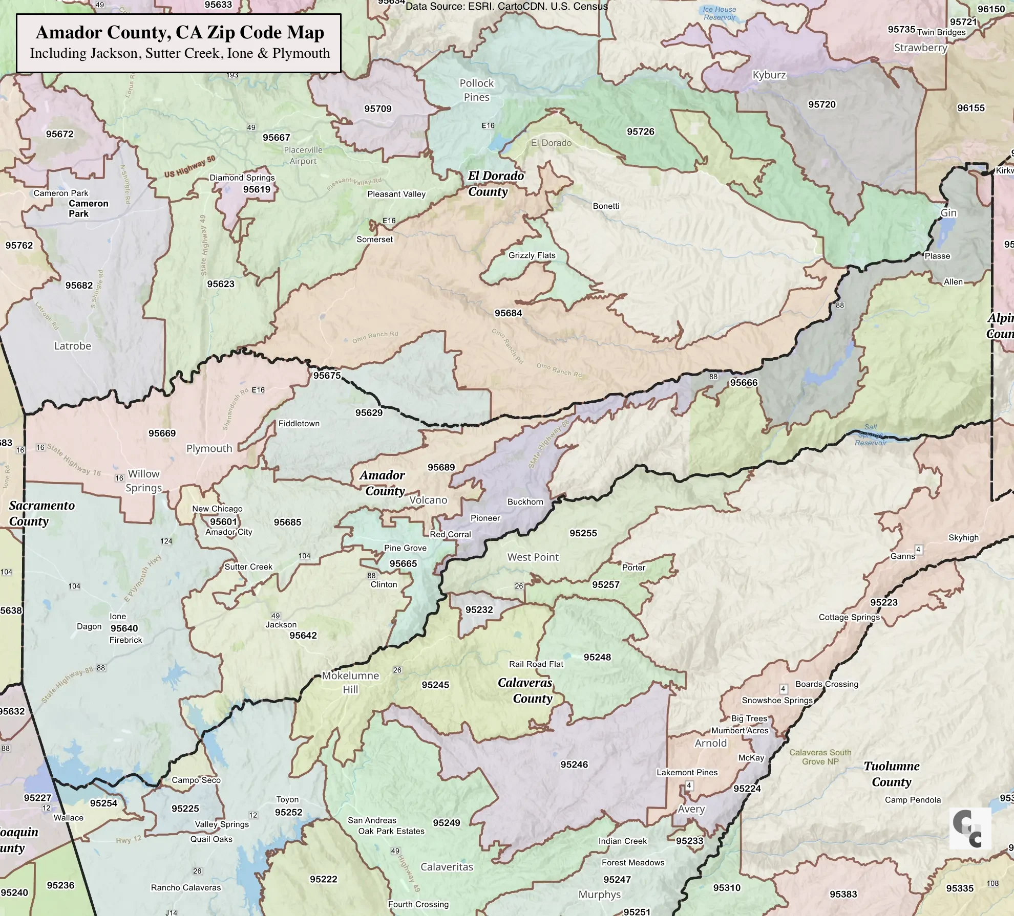 Mendocino County Zip Code Map