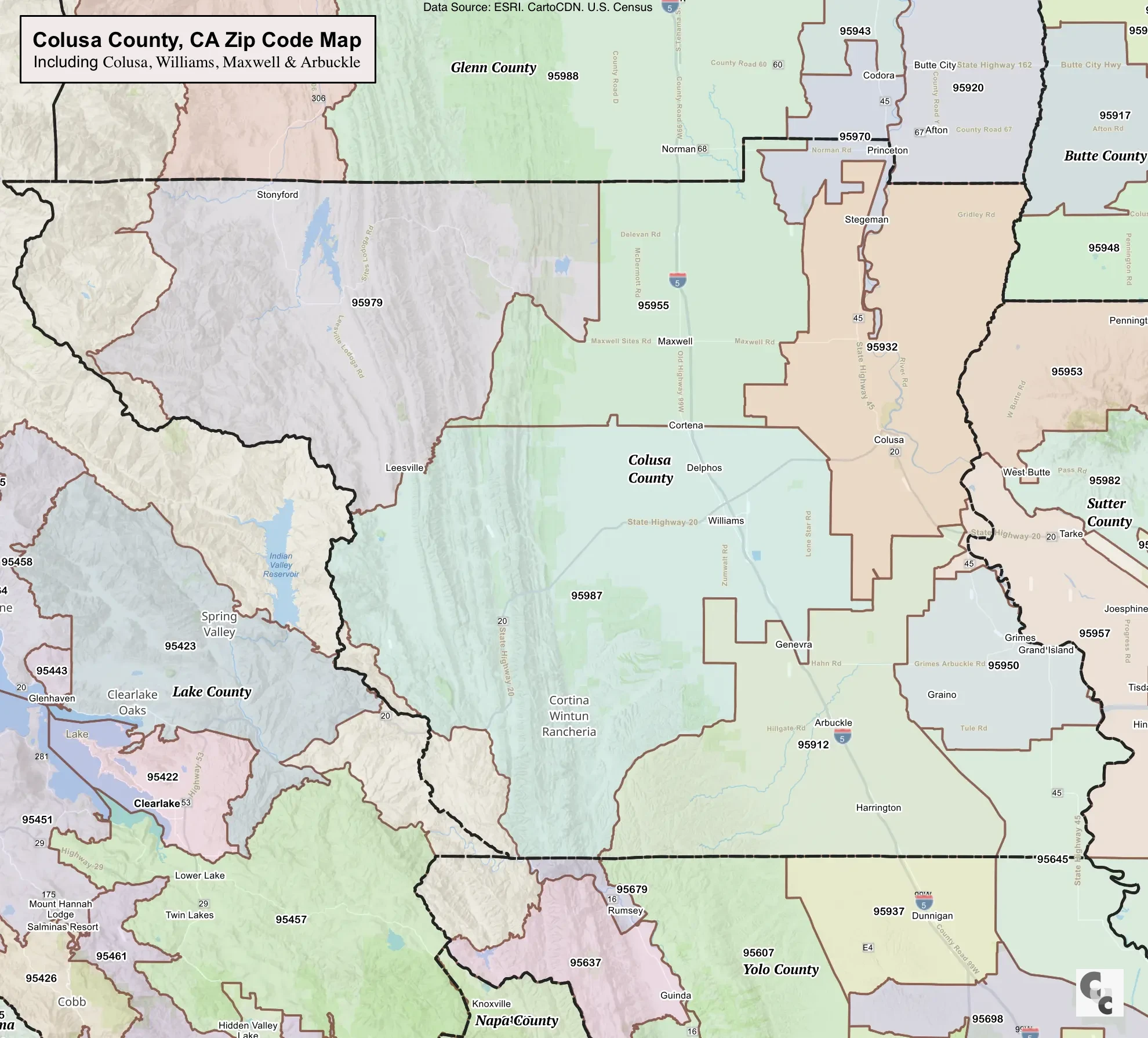 Colusa County Zip Code Map