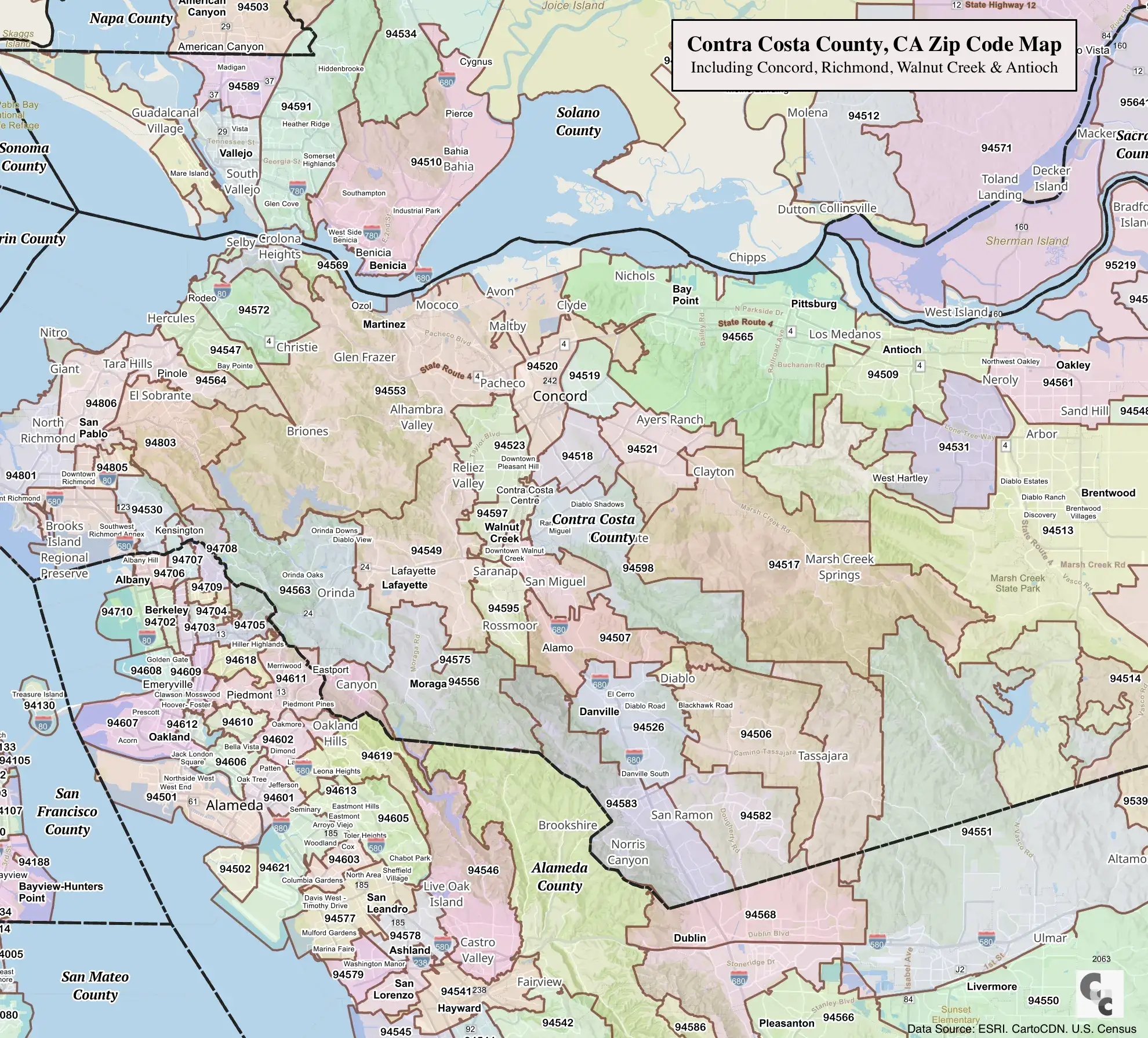 Contra Costa County Zip Code Map