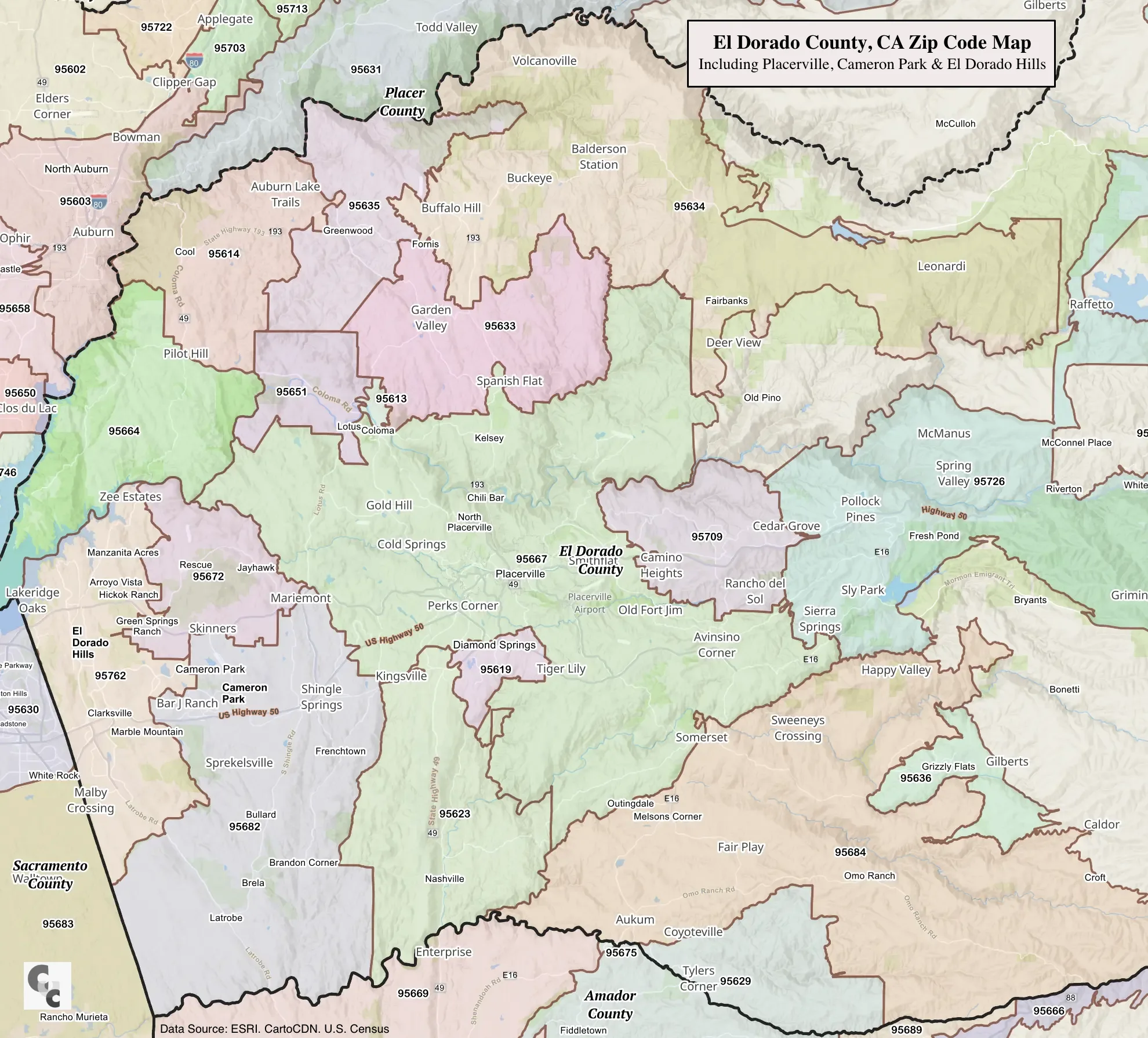 El Dorado County Zip Code Map
