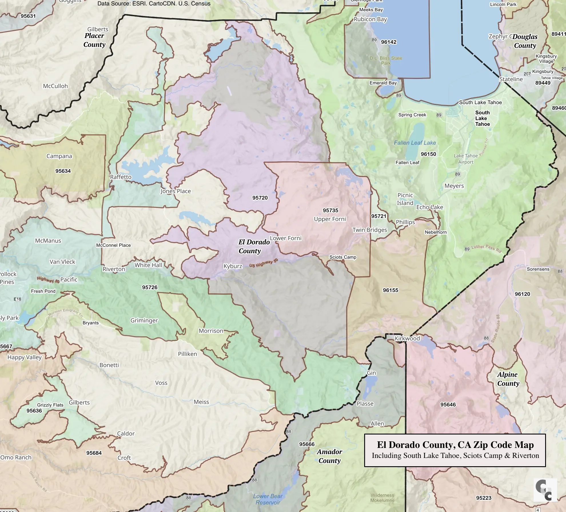 El Dorado County Zip Code Map