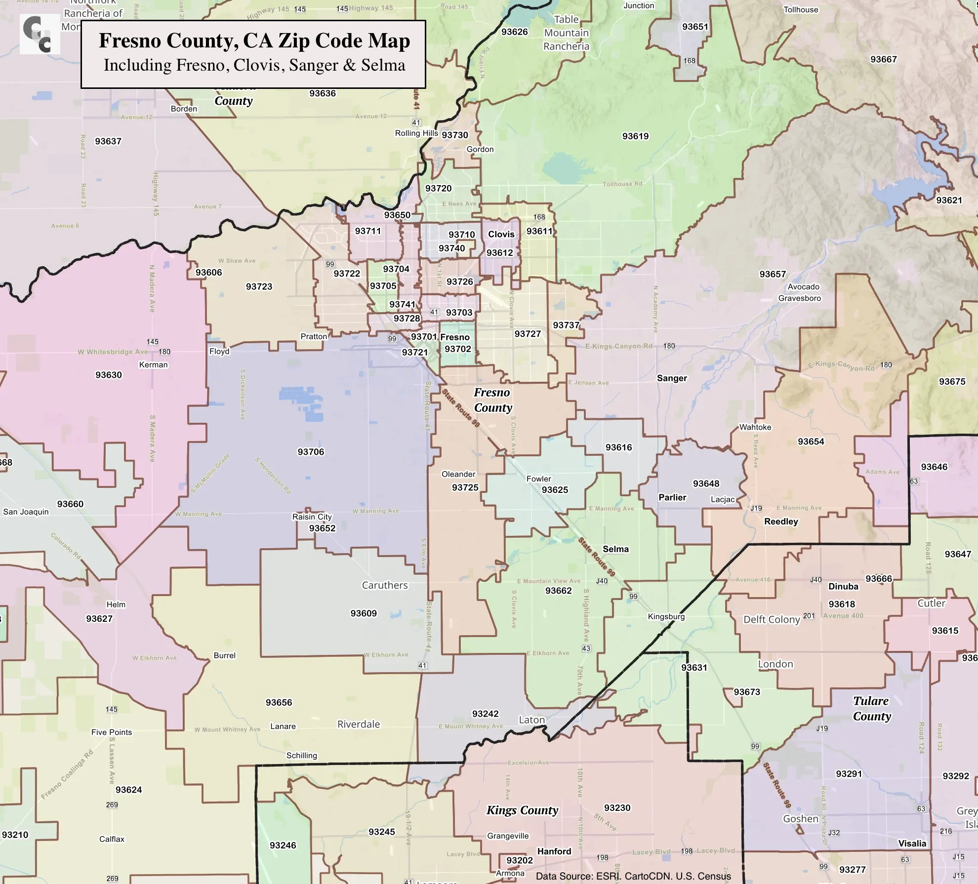 Fresno County Zip Code Map
