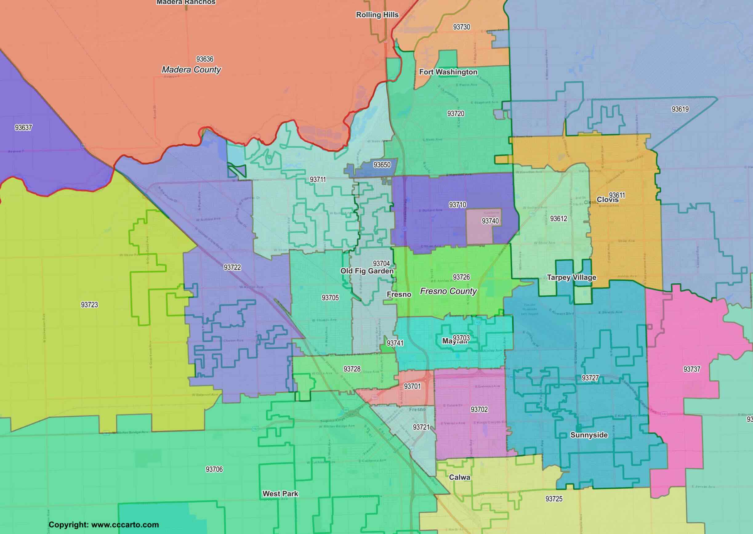 Fresno Zip Code Map