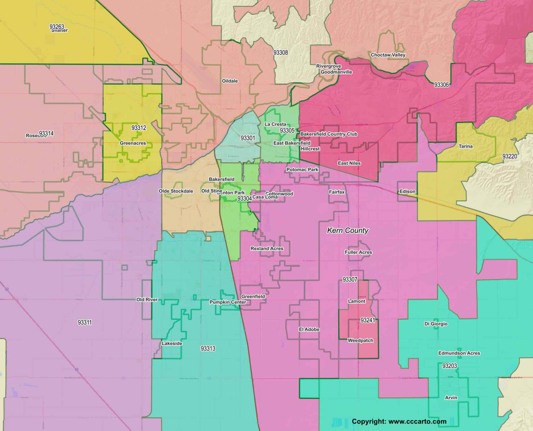 Kern County Zip Code Map