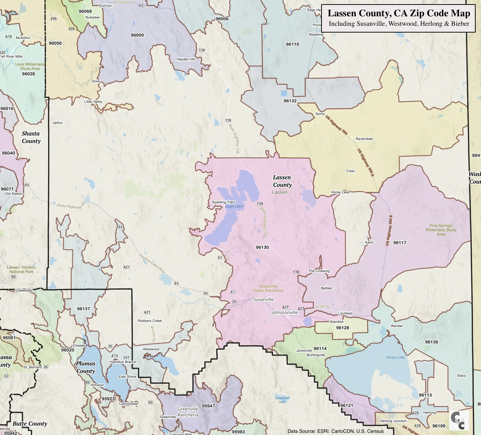 Lassen County Zip Code Map