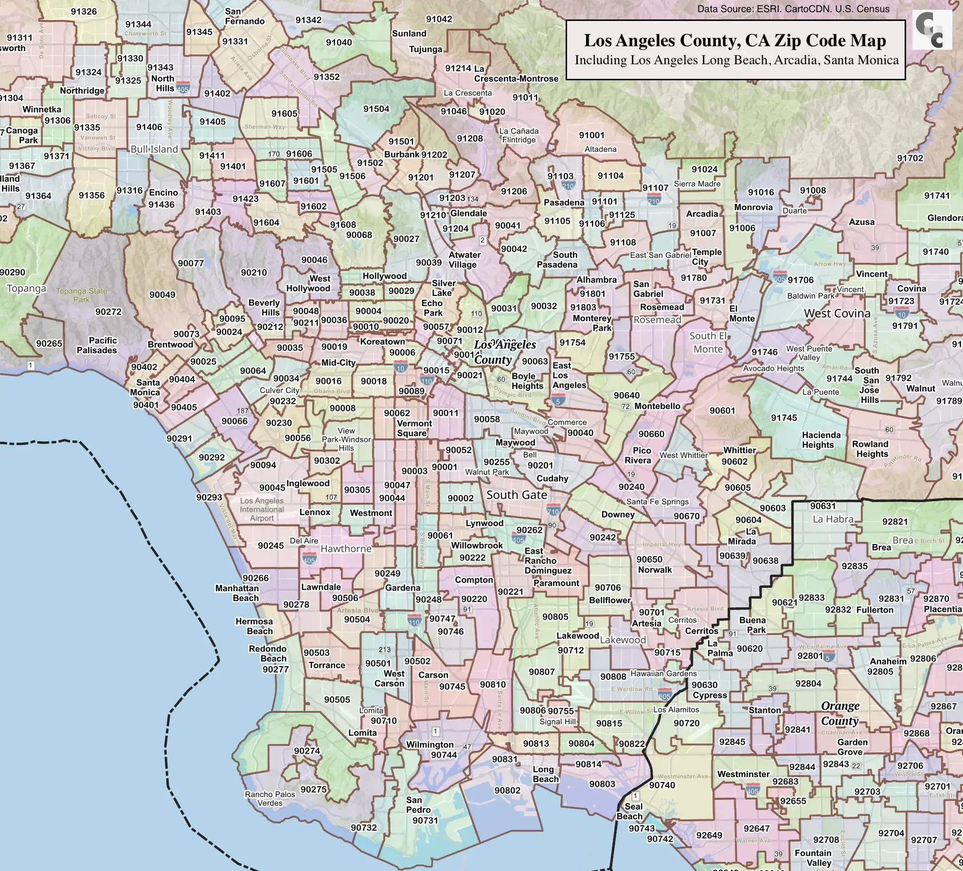 Los Angeles County ZIP Code Map — all ZIP codes