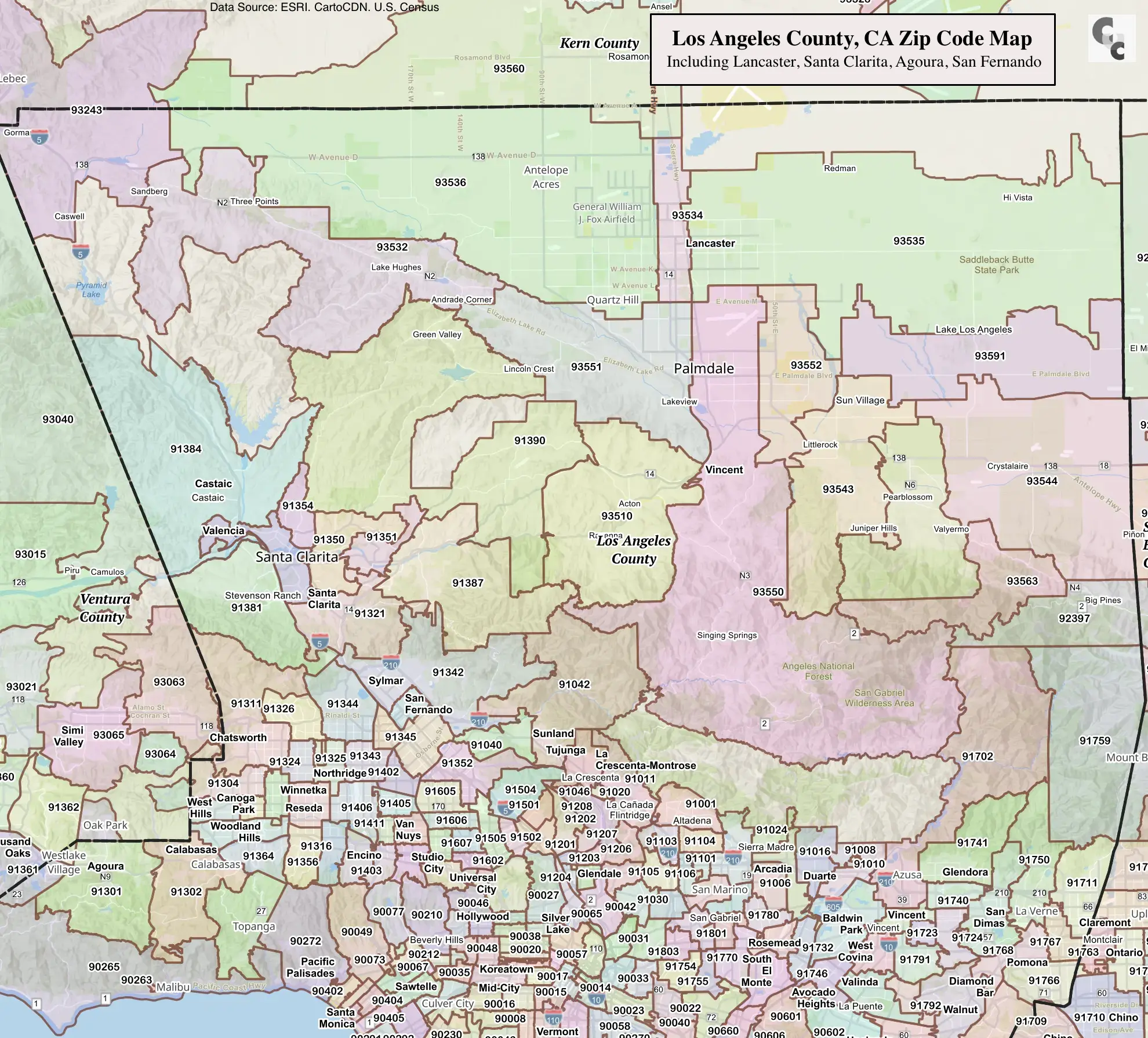 Los Angeles County ZIP Code Map — cities and neighborhoods