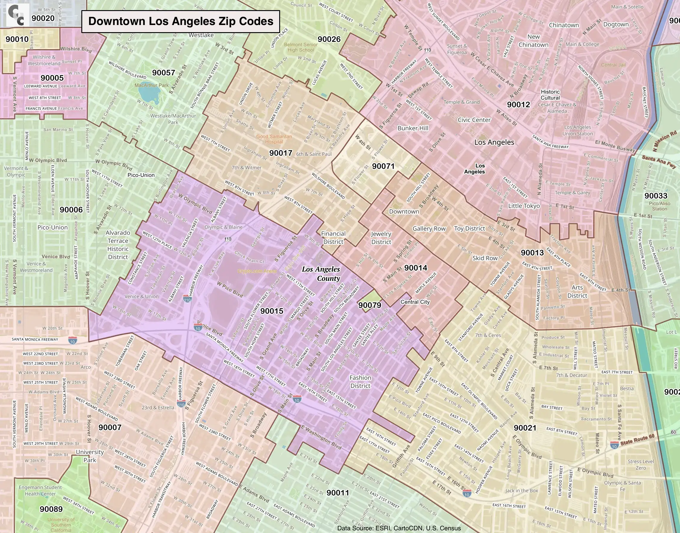 Downtown Los Angeles CA Zip Code Map