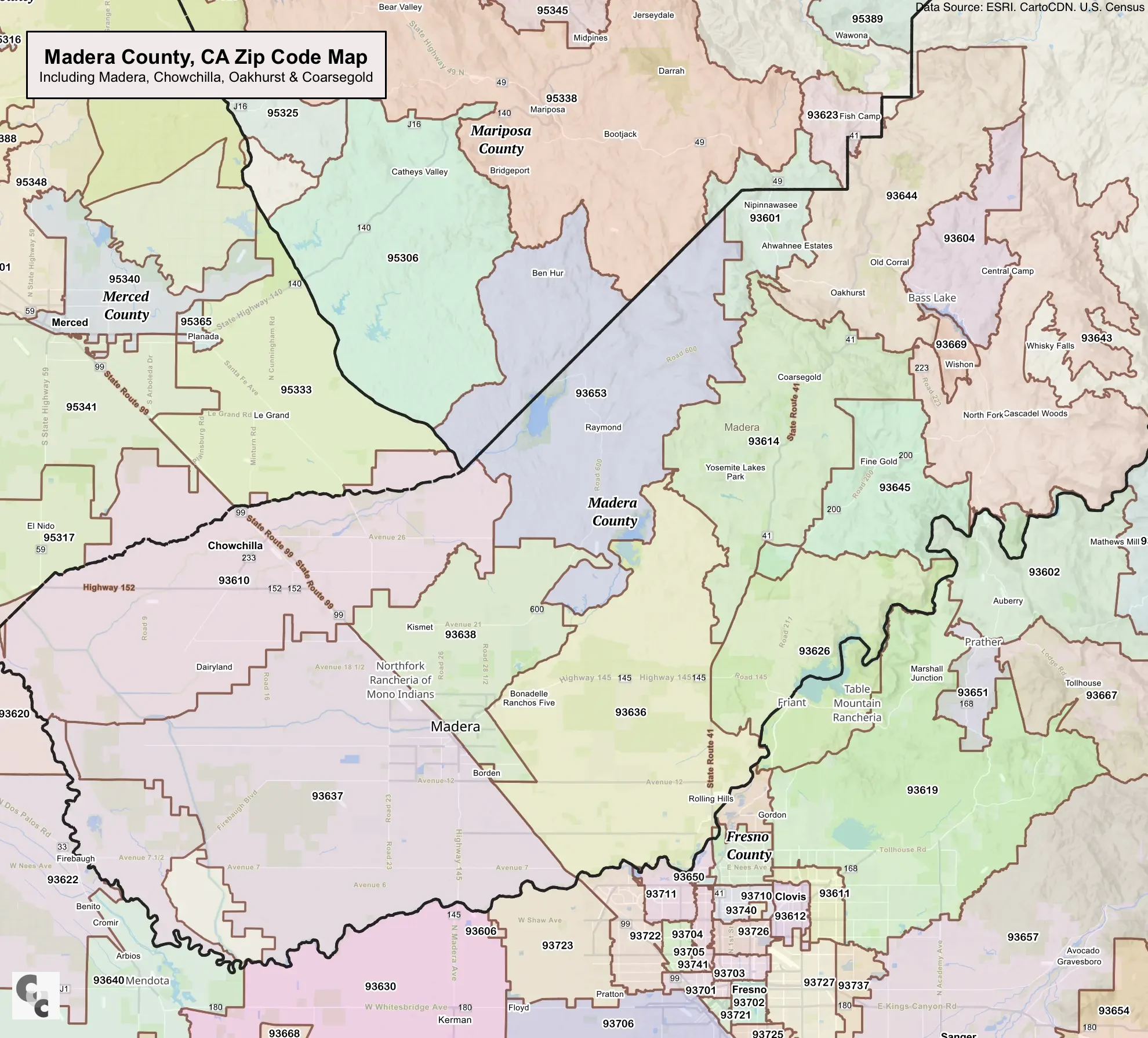 Madera County Zip Code Map
