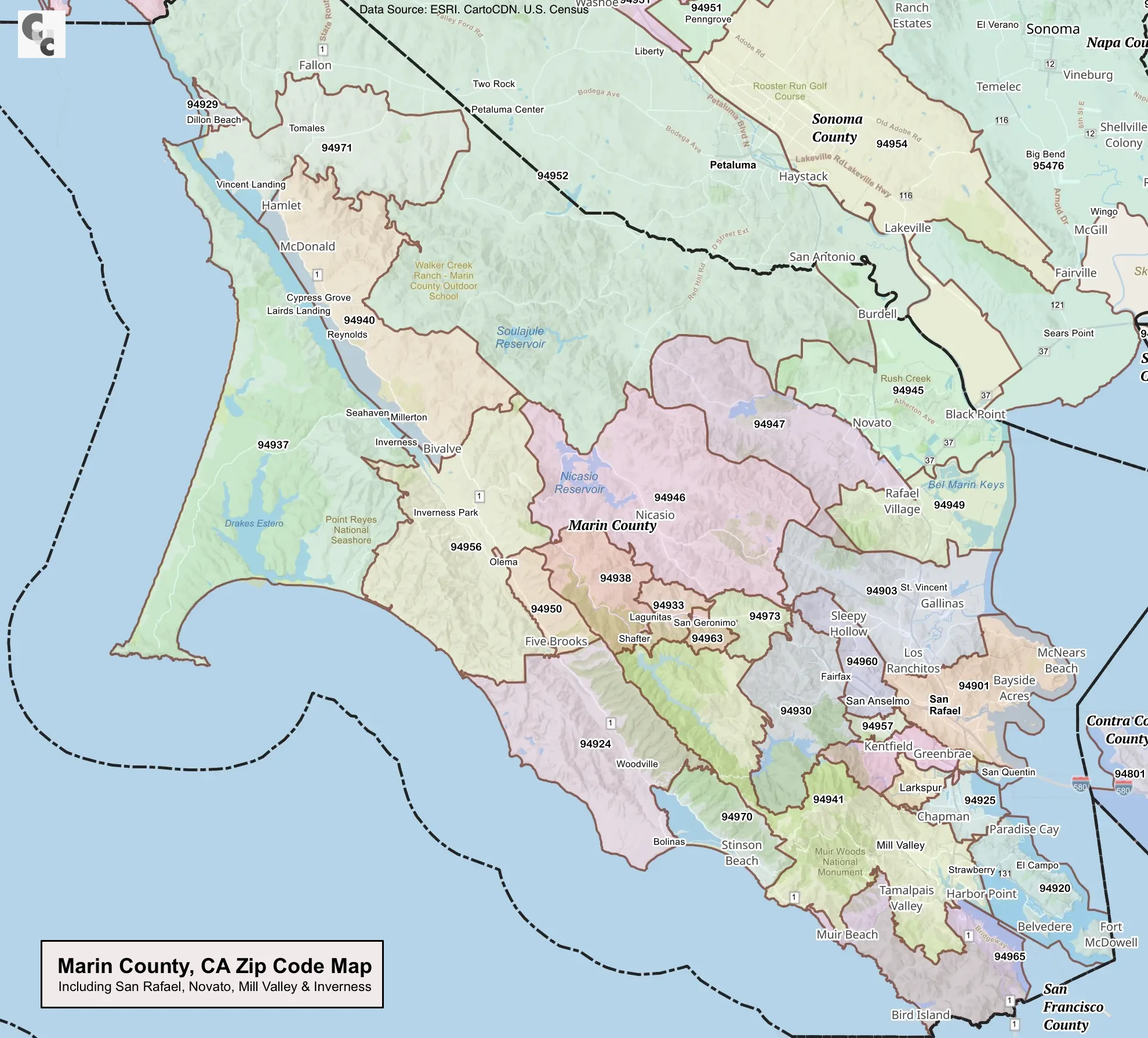 Marin County Zip Code Map