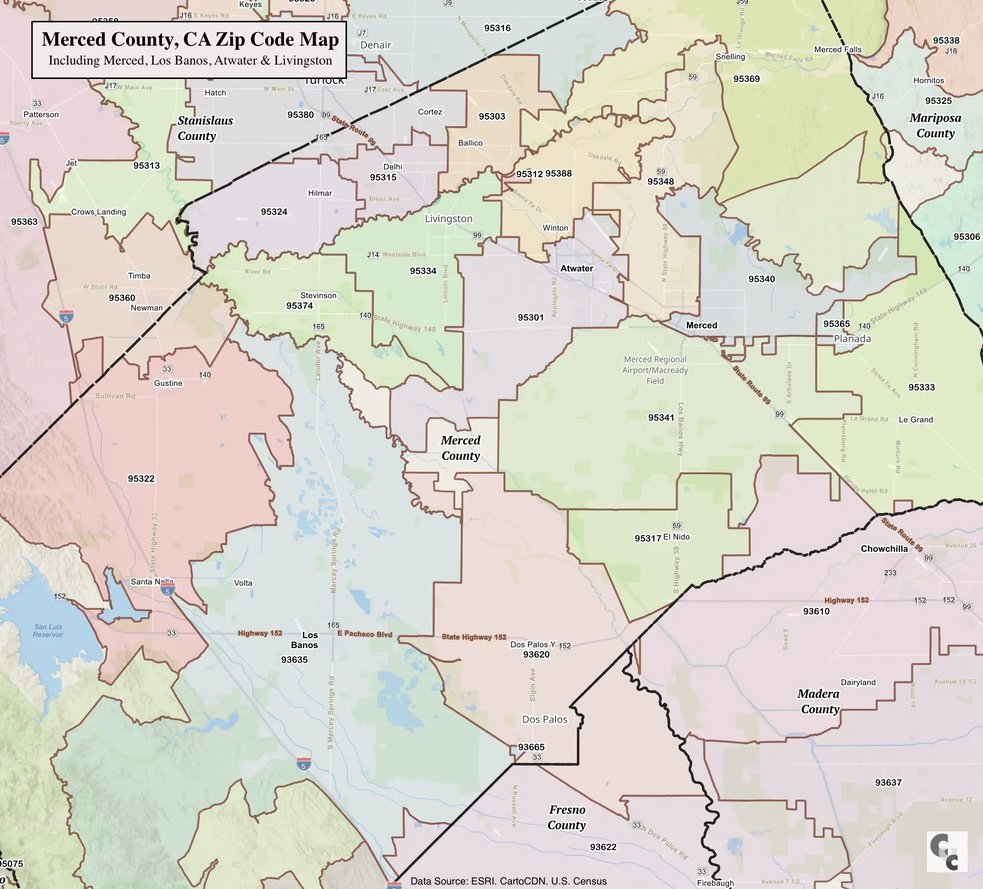 Merced County Zip Code Map