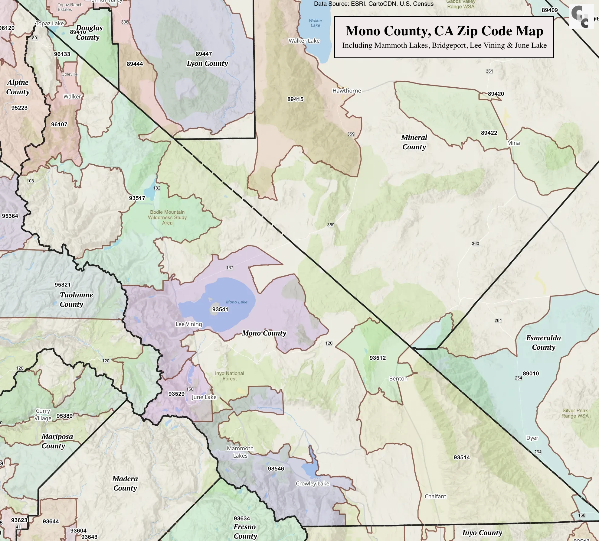 Mono County Zip Code Map