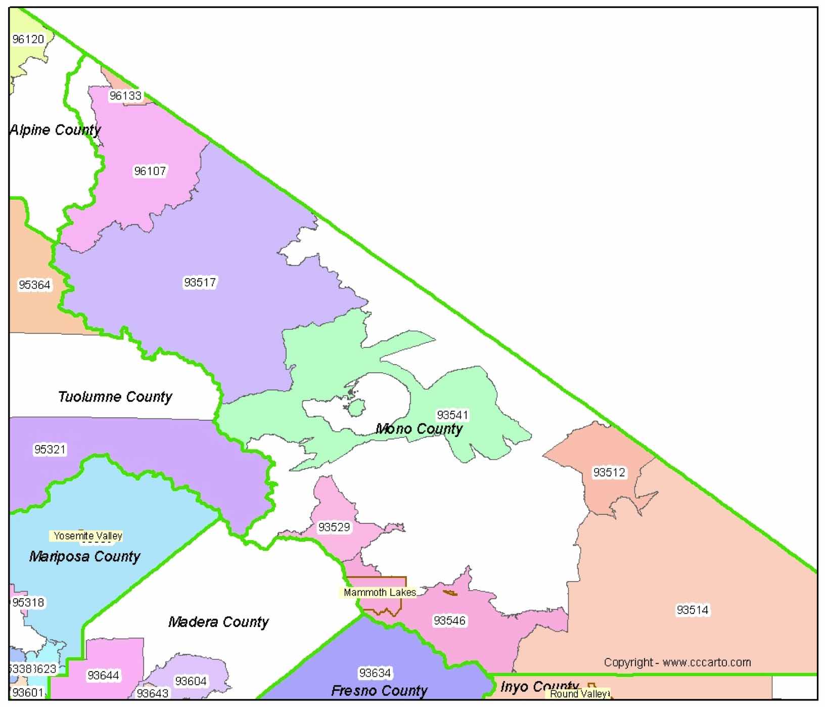Mammoth Lakes Zip Code Map Mono County, CA Zip Codes
