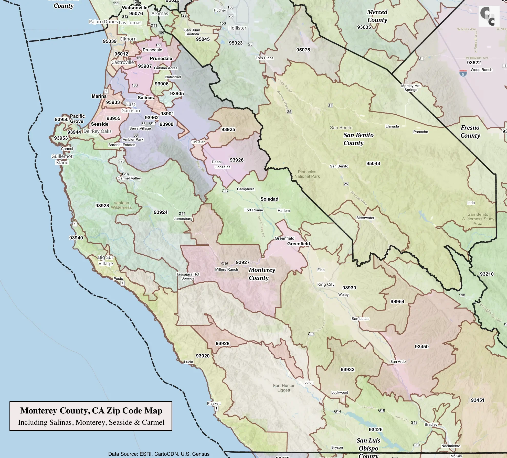 Monterey County Zip Code Map