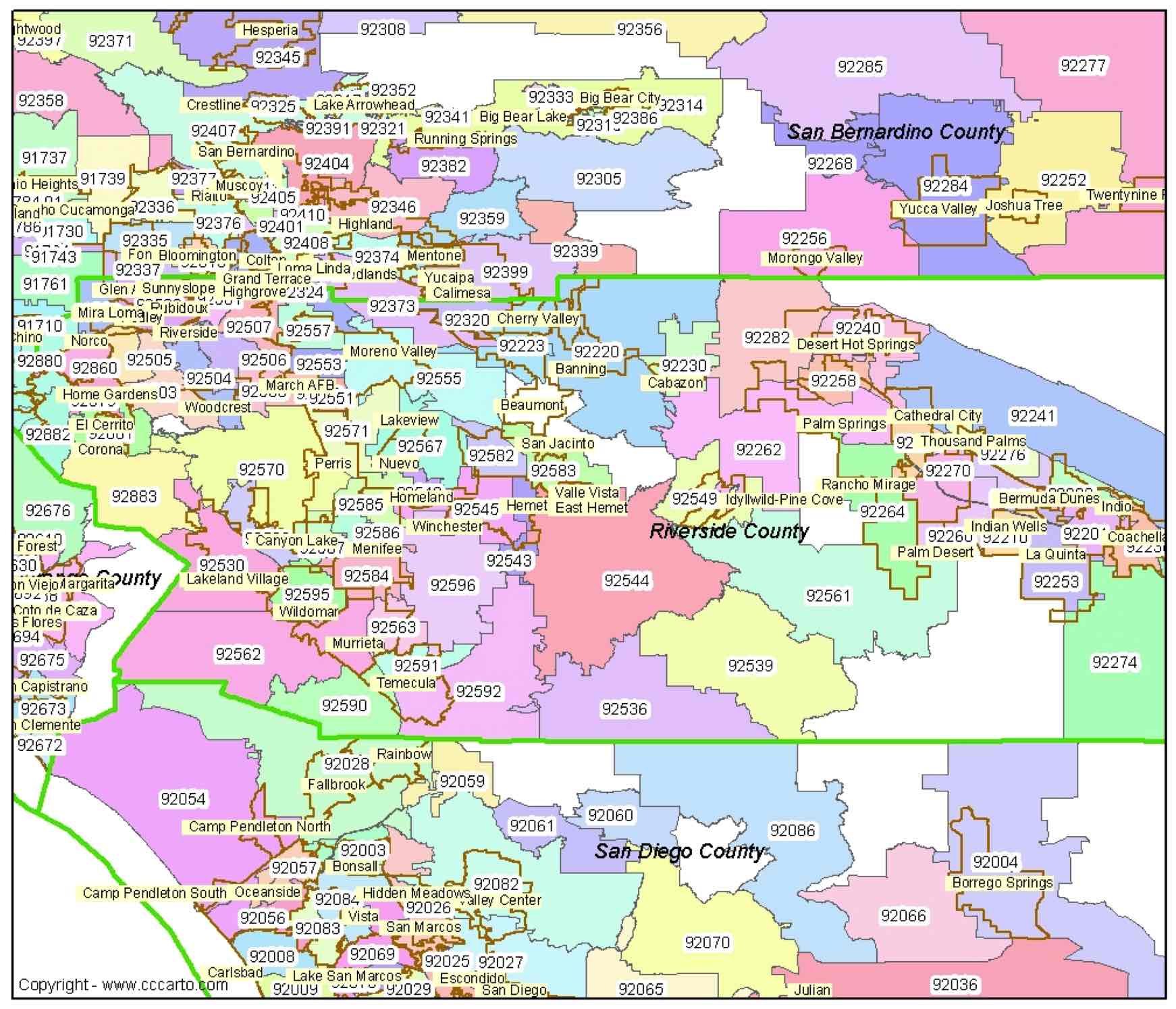 Riverside, CA Zip Codes Riverside County Zip Code Boundary Map