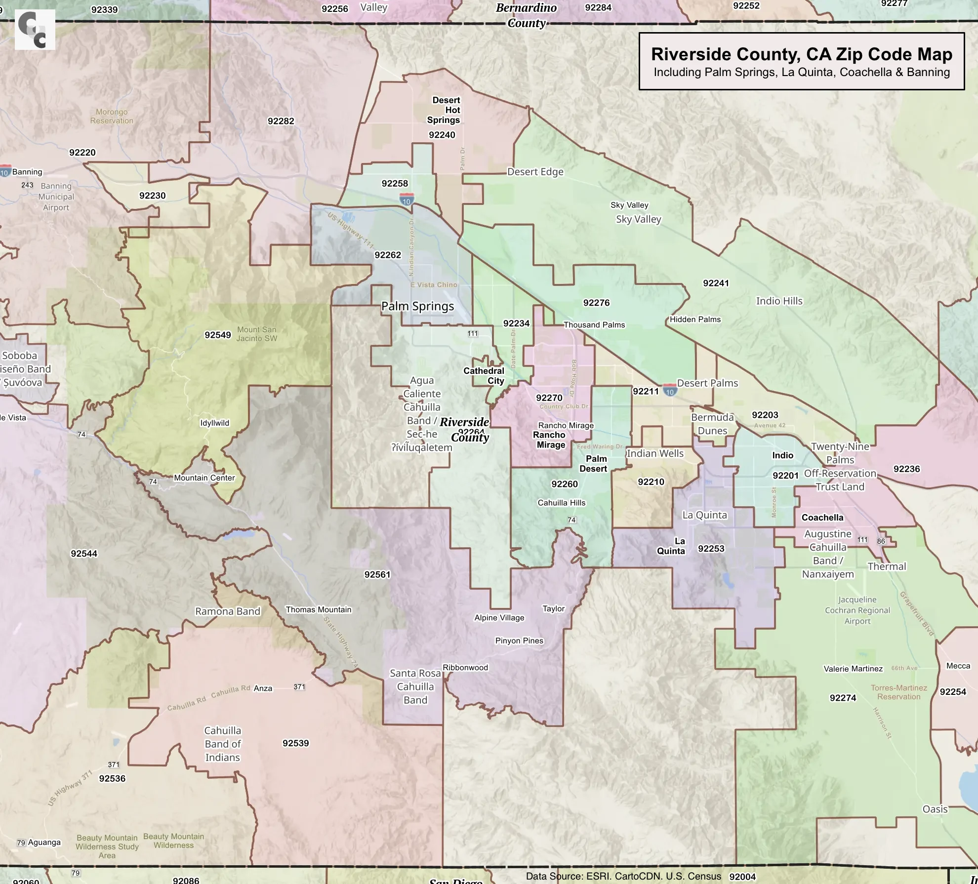 Central Riverside County Zip Code Map