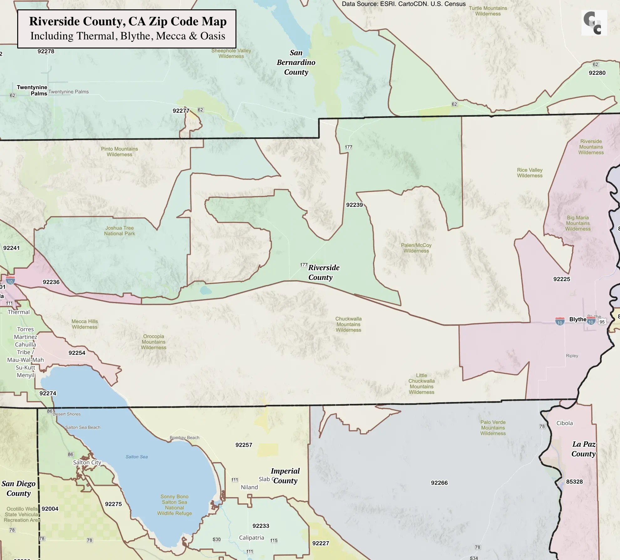 Eastern Riverside County Zip Code Map