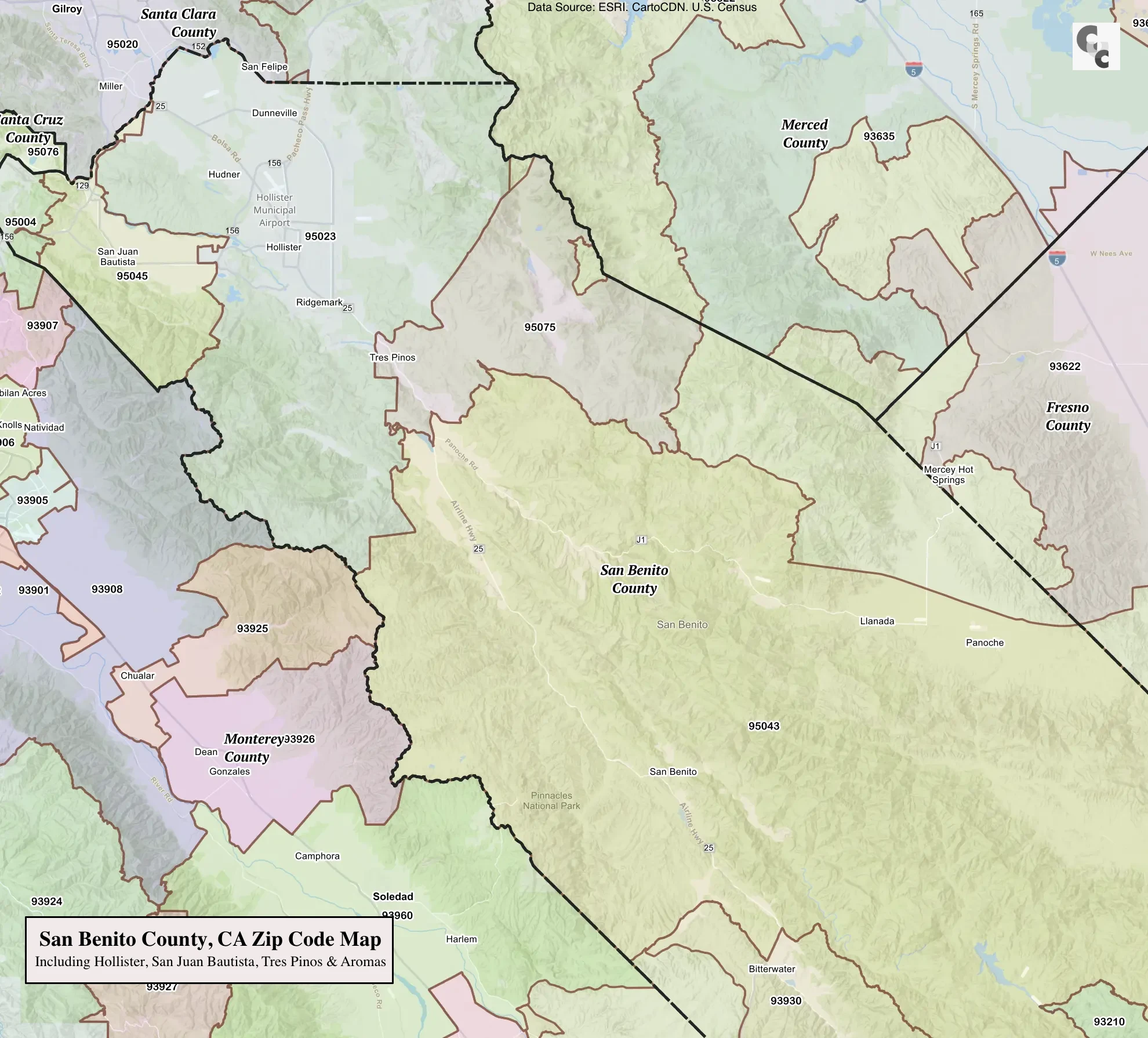 San Benito County Zip Code Map