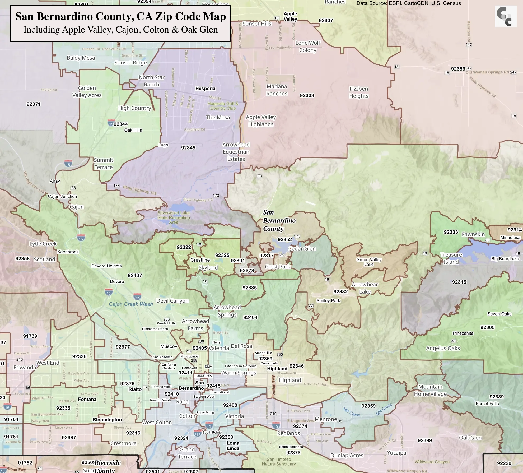 Central San Bernardino County Zip Code Map