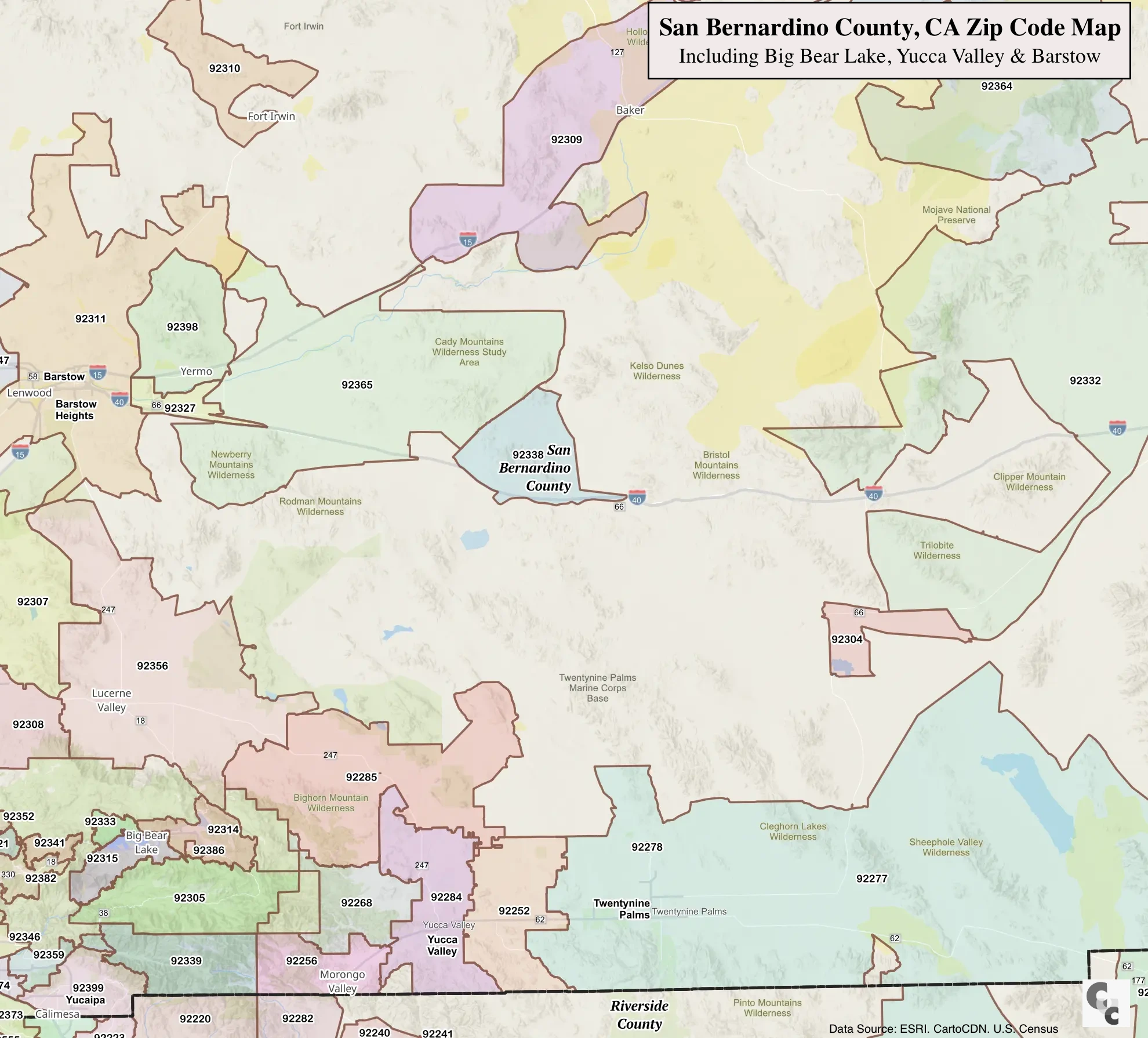 East San Bernardino County Zip Code Map