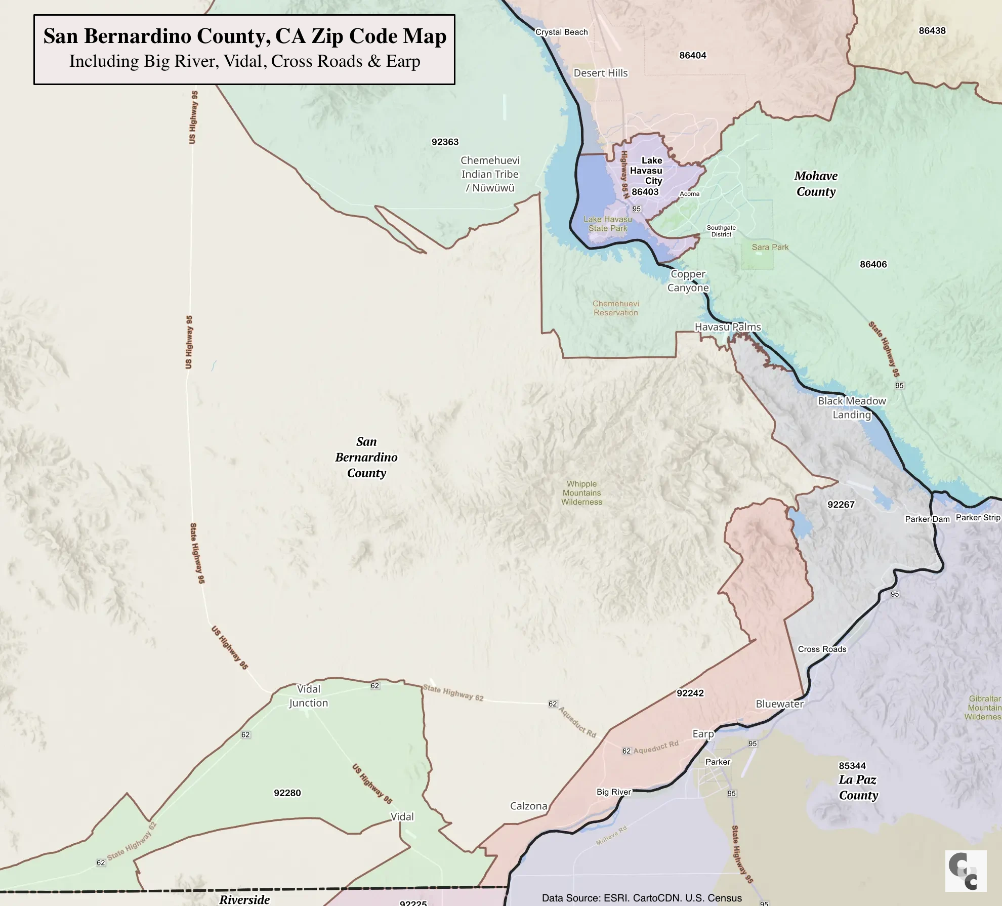 Eastern San Bernardino County Zip Code Map