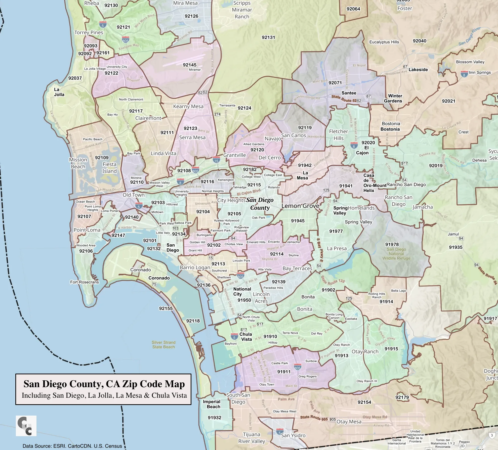 Oceanside zip code map