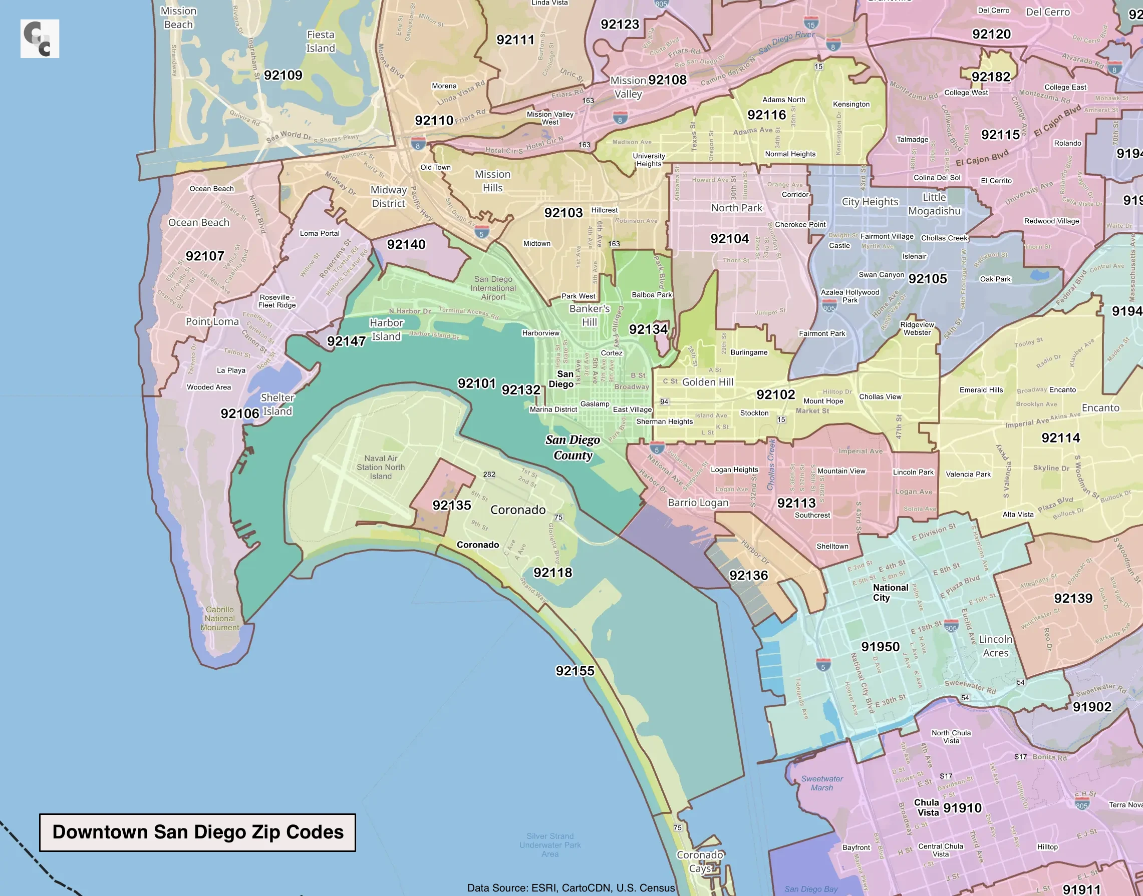 Downtown San Diego CA Zip Code Map