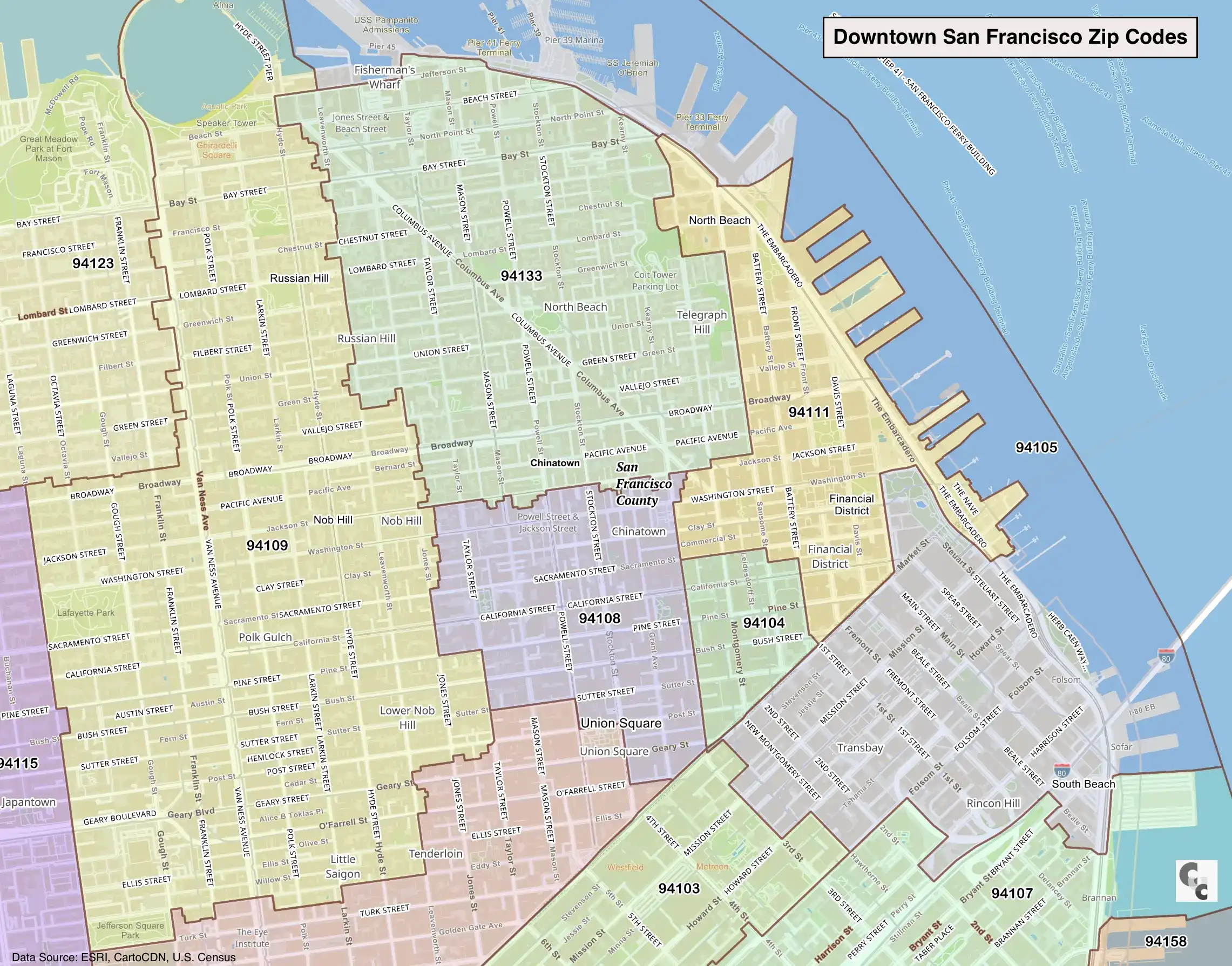 Downtown San Francisco CA Zip Code Map