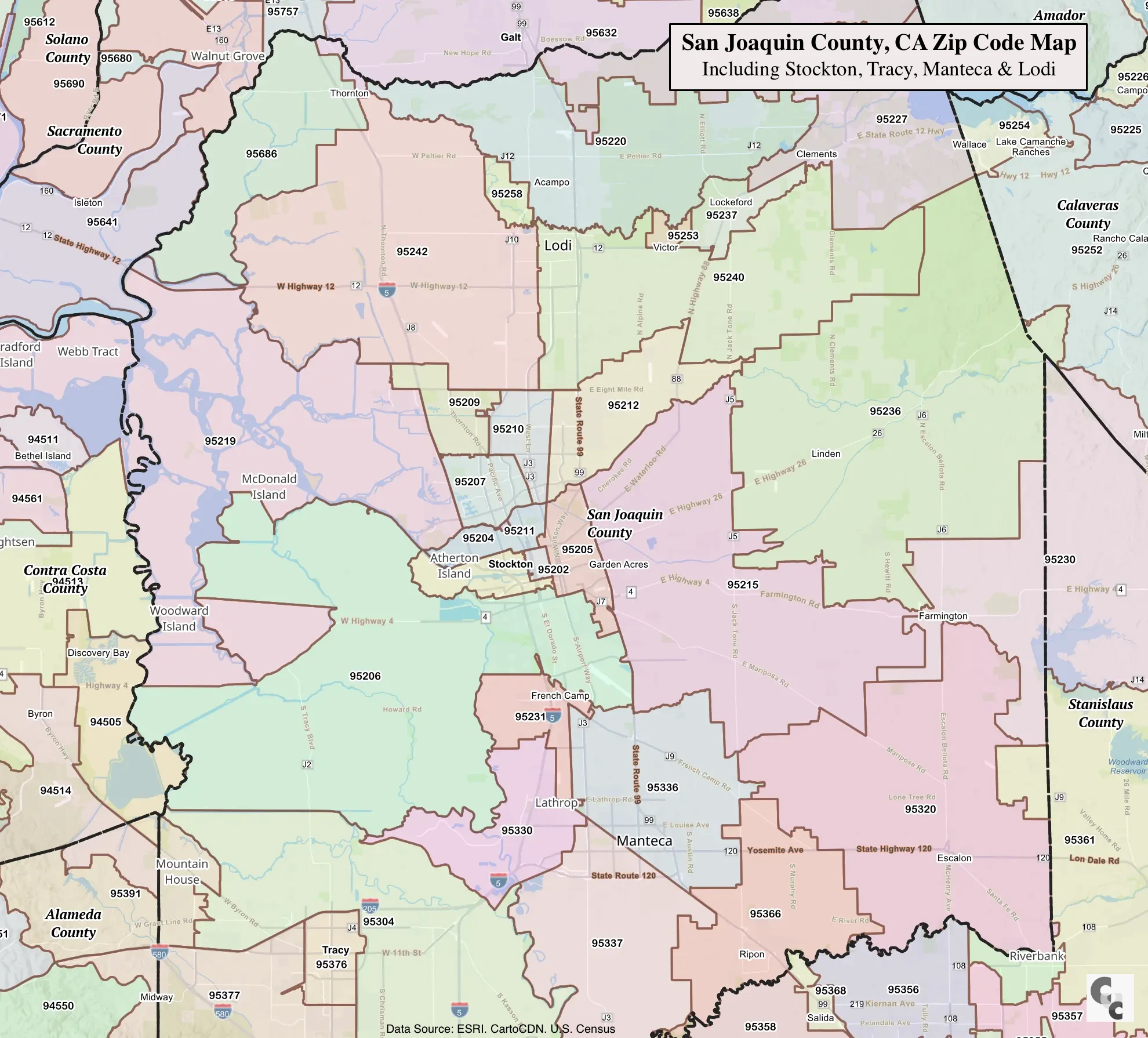 San Joaquin Zip Code Map