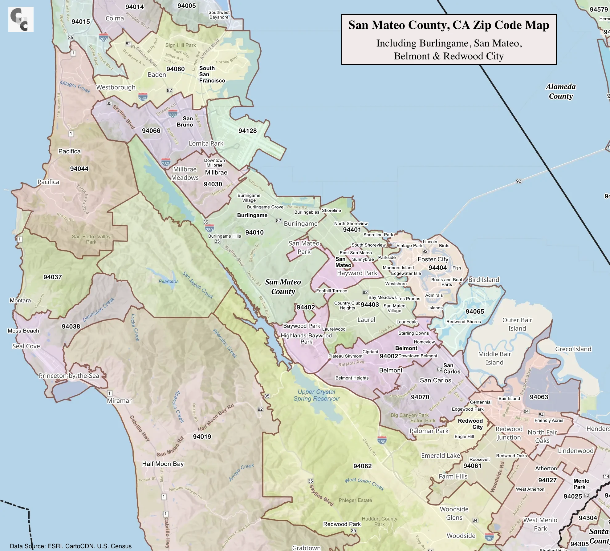 San Mateo County Zip Code Map