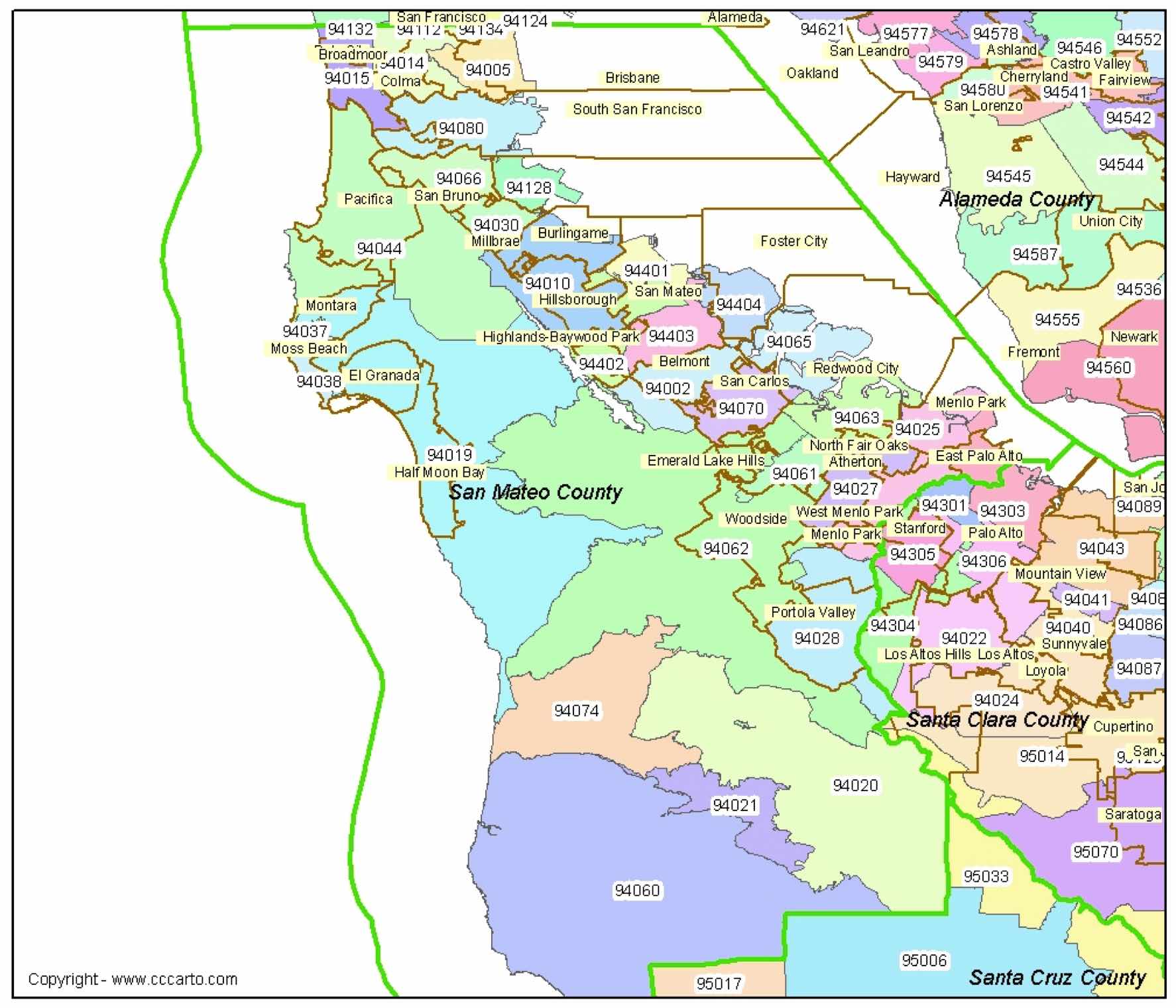 San Mateo, CA Zip Codes San Mateo County Zip Code Boundary Map