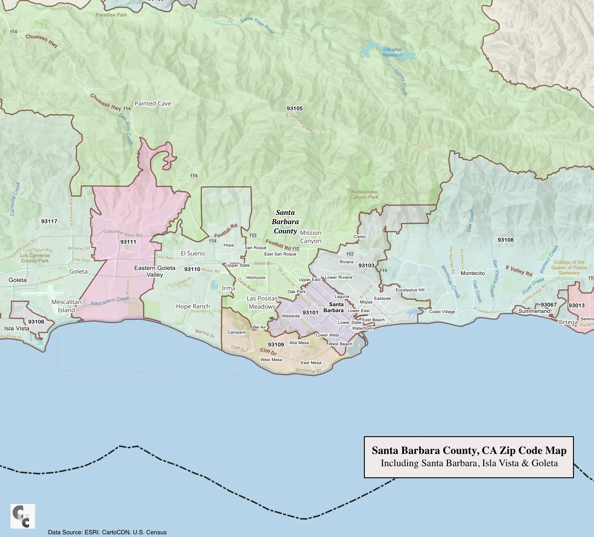 santa barbara County Zip Code Map