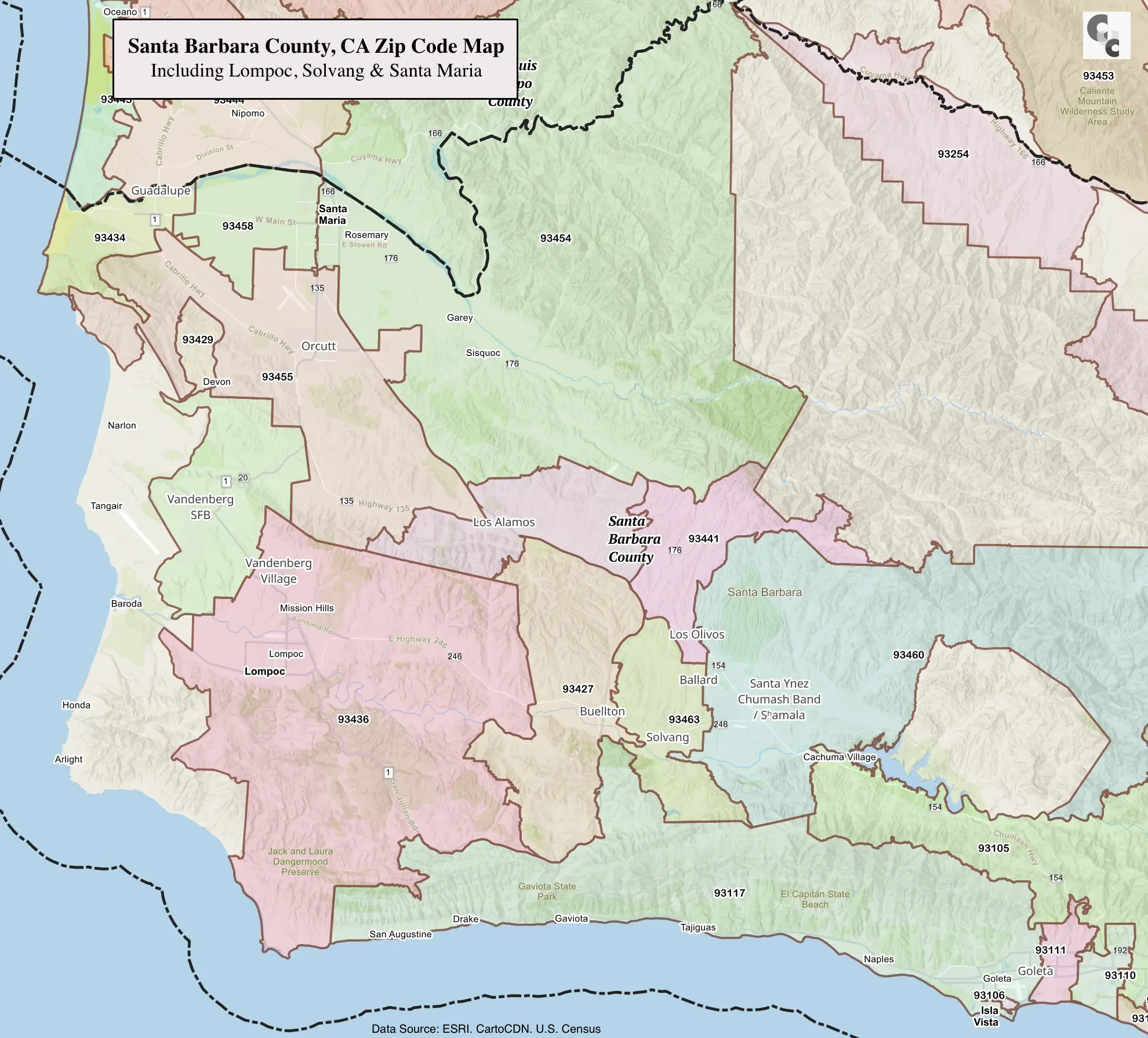 santa barbara County Zip Code Map