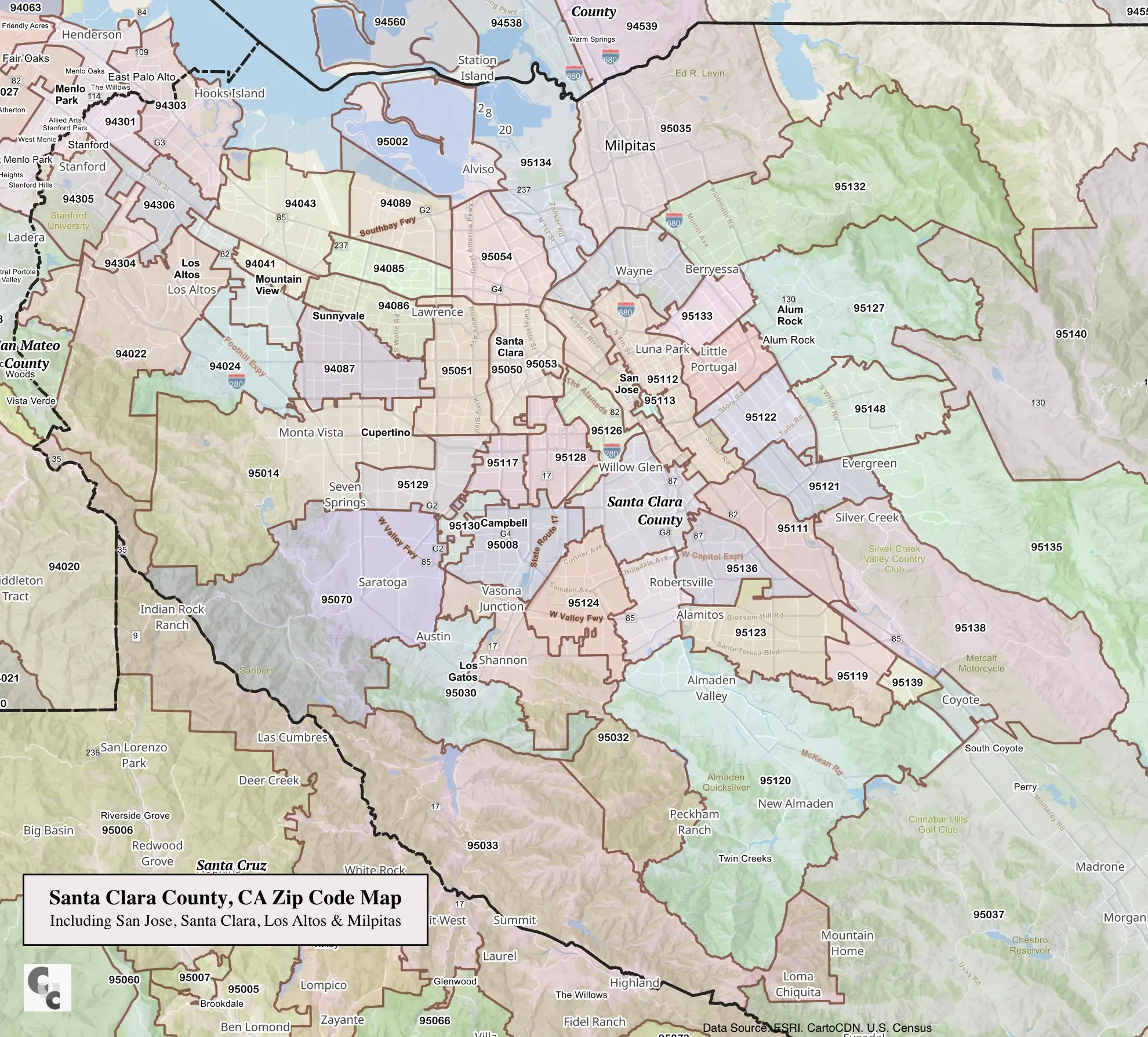 Santa Clara County Zip Code Map