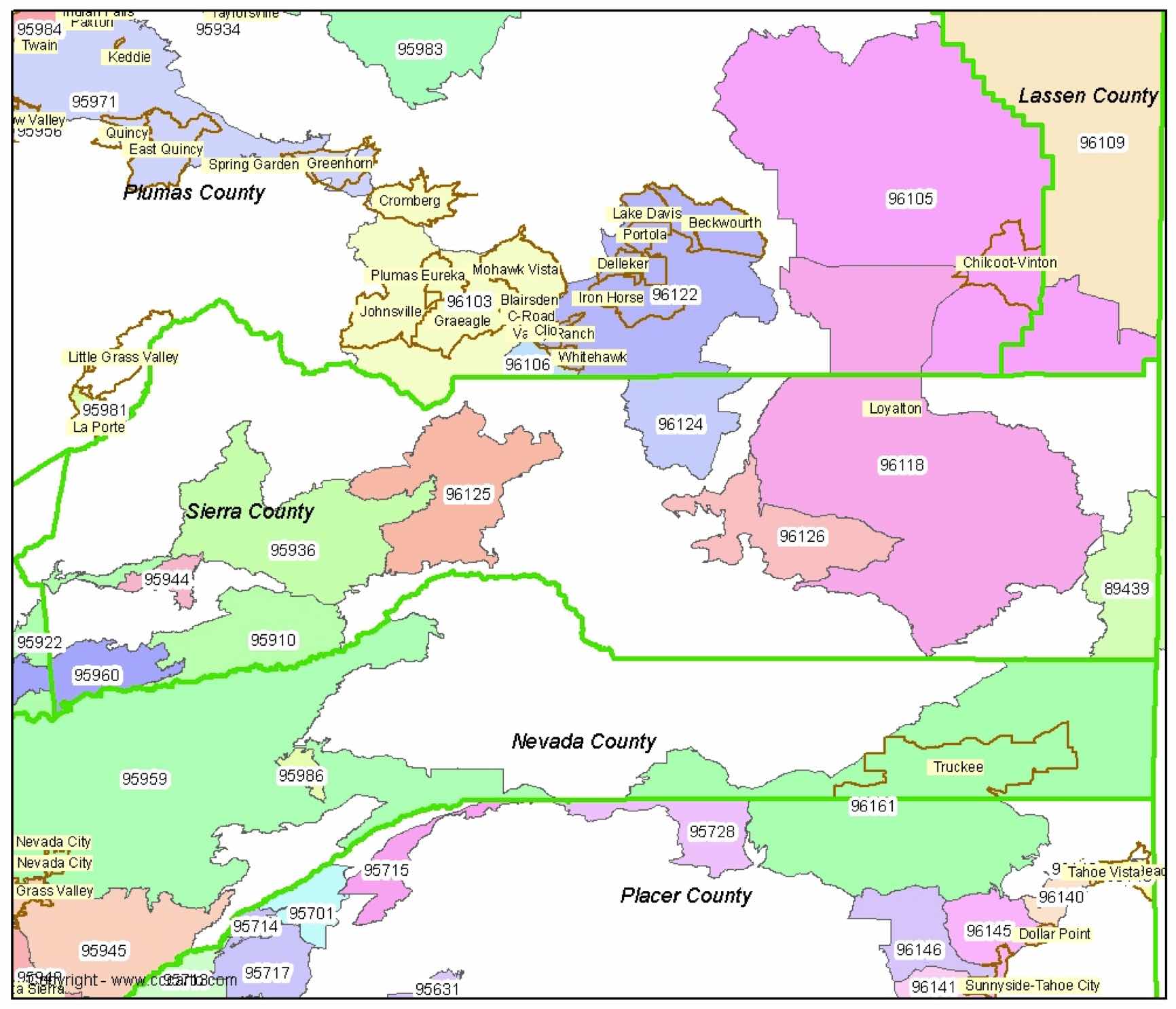 Sierra County. CA Zip Code Map