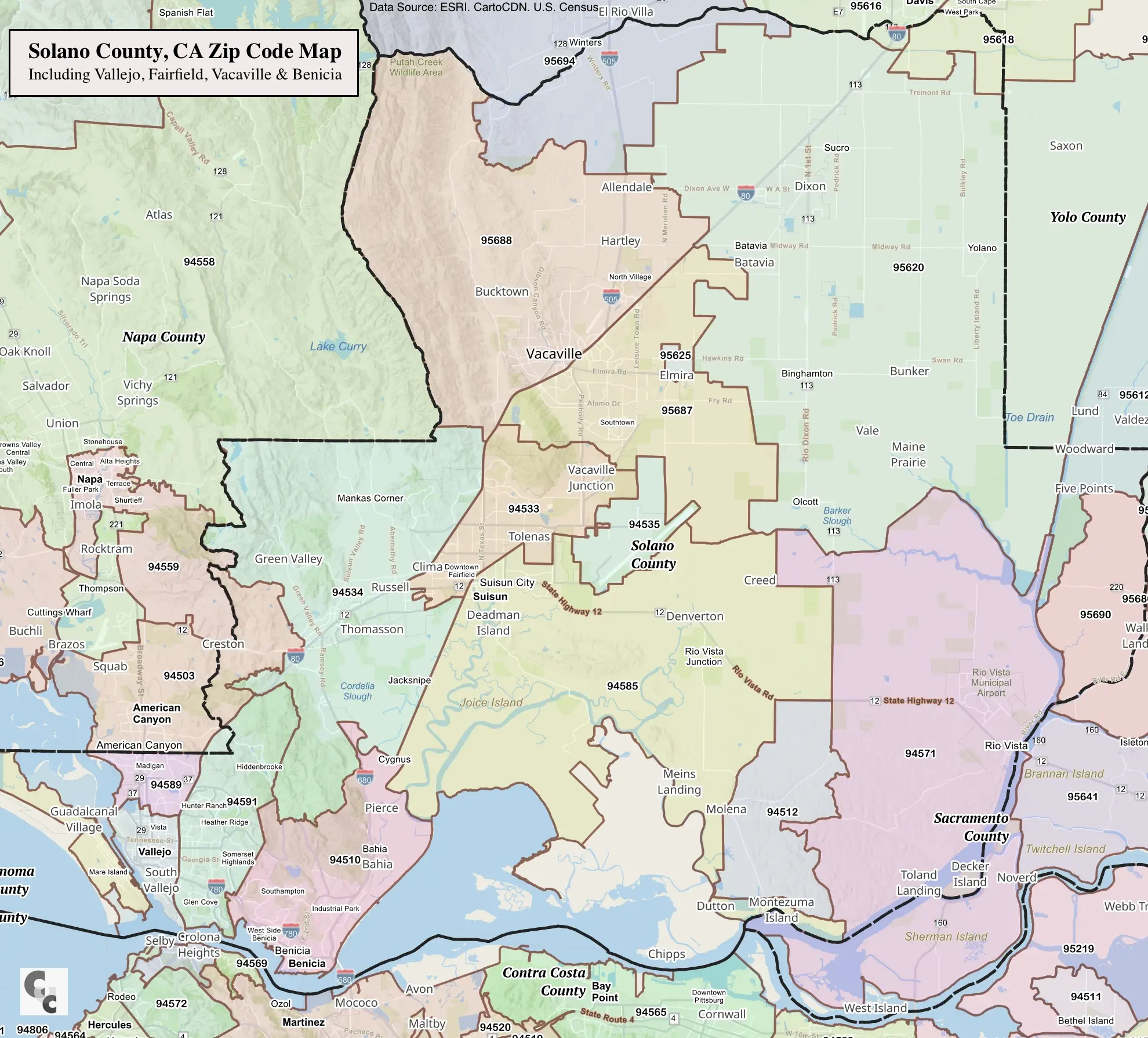 solano County Zip Code Map