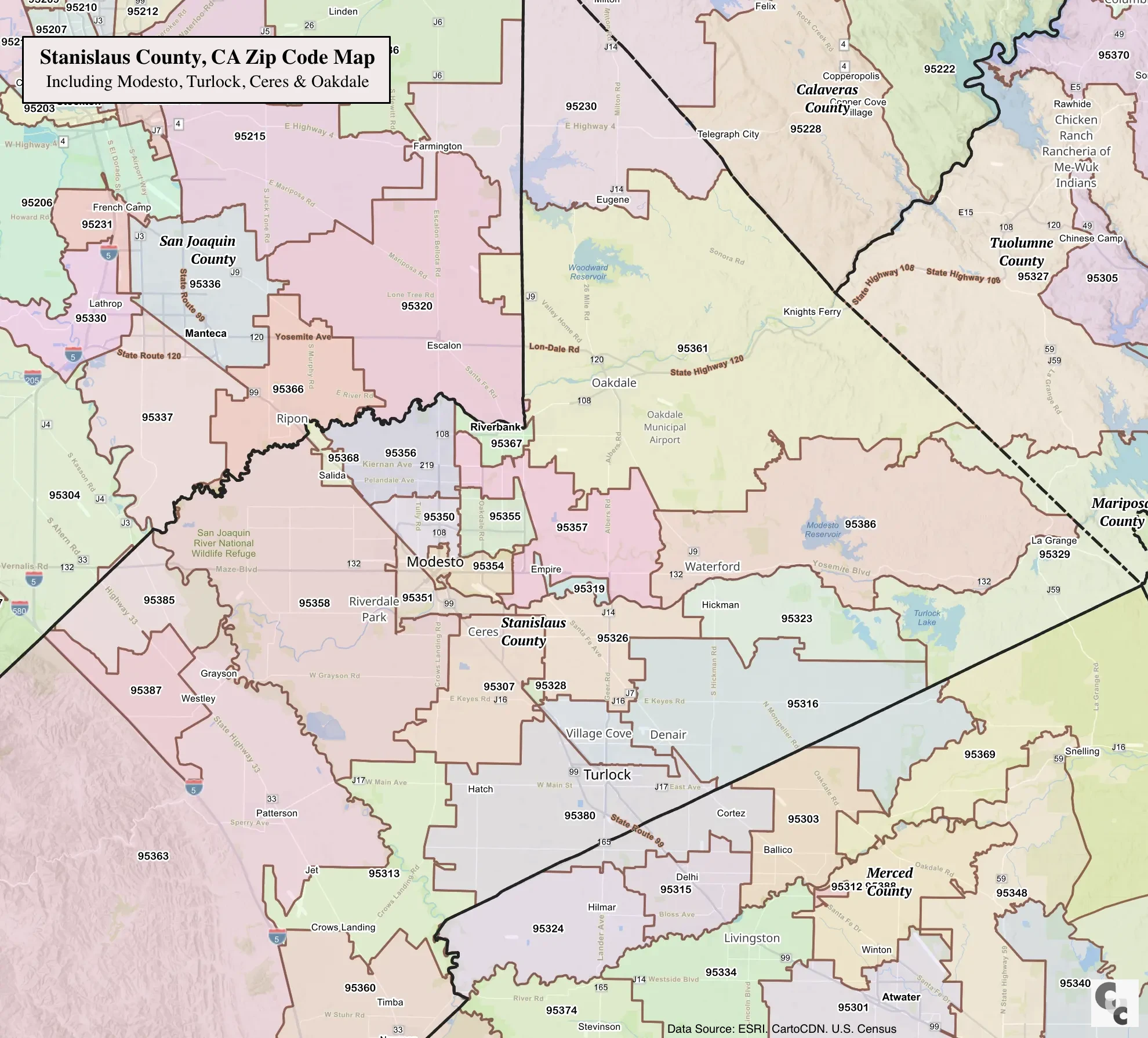 stanislaus County Zip Code Map