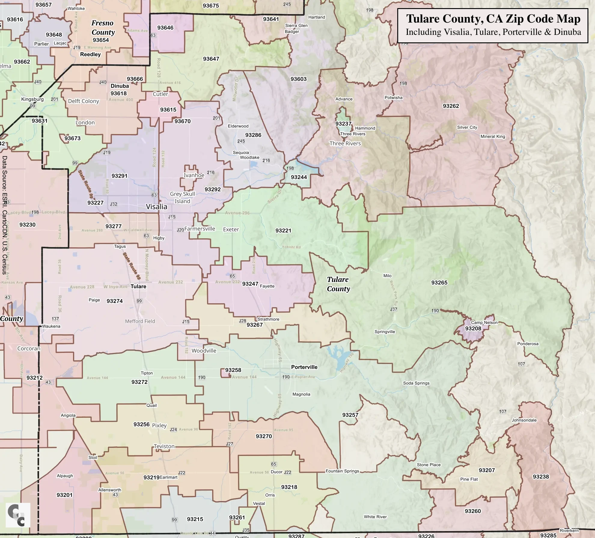 tulare County Zip Code Map