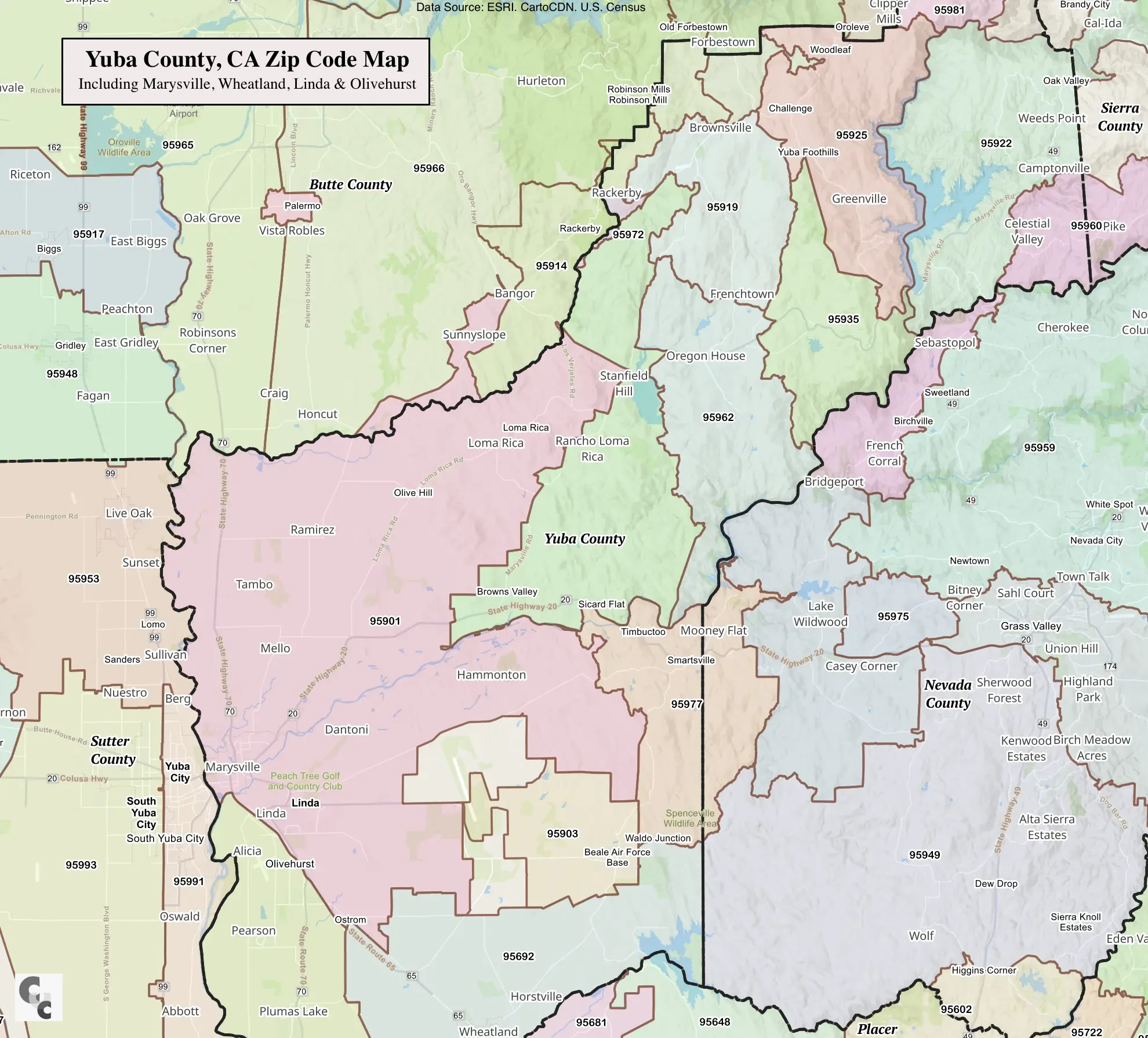 yuba County Zip Code Map