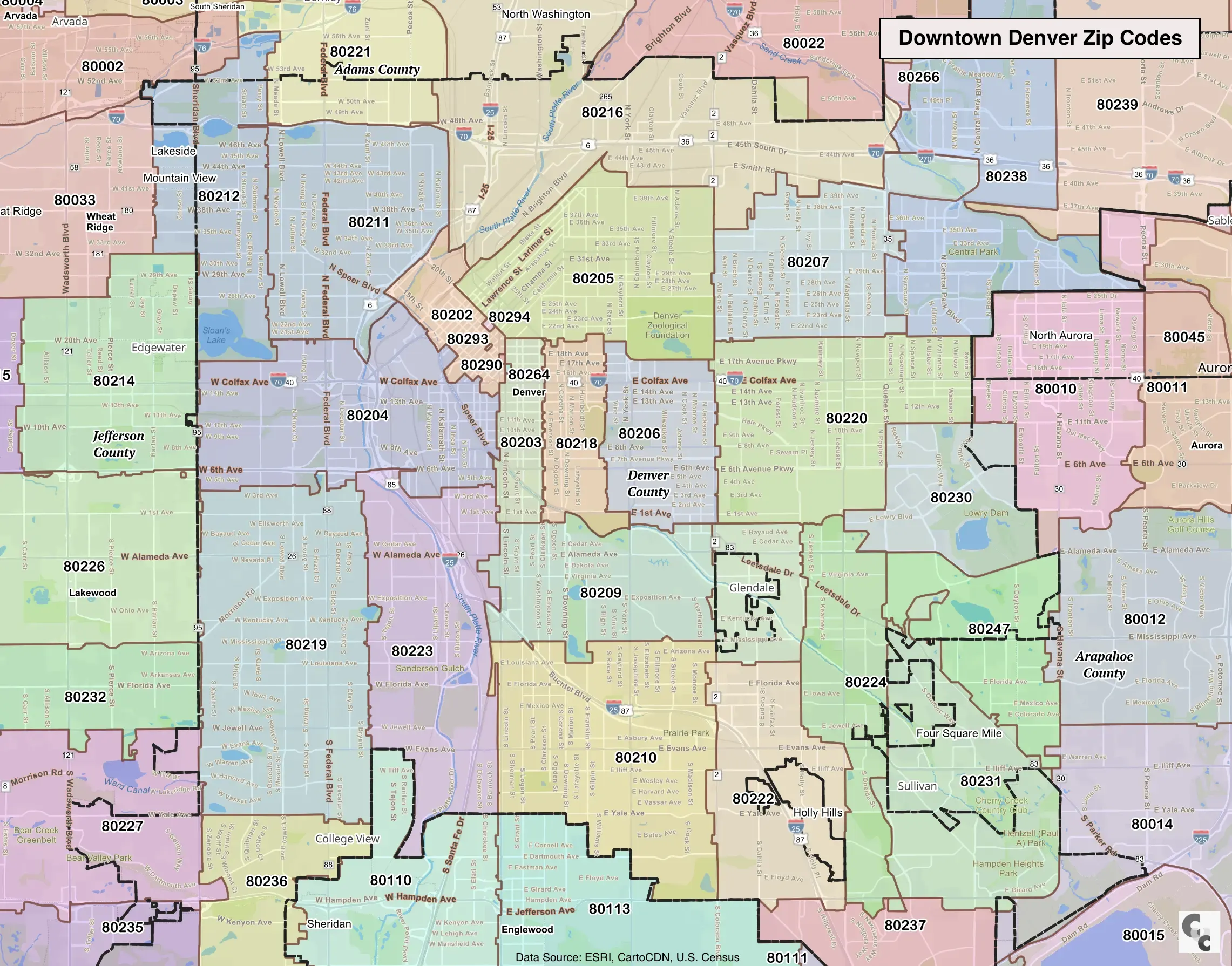 Downtown Denver CO Zip Code Map