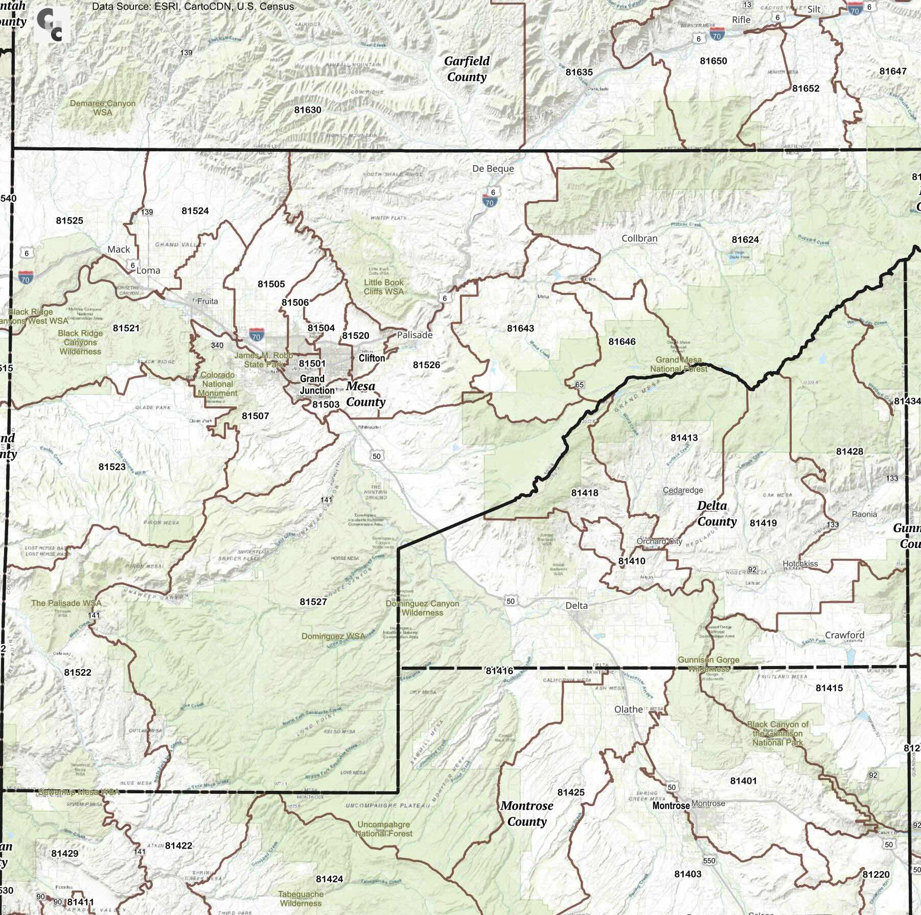 Grand Junction, CO Zip Code Map