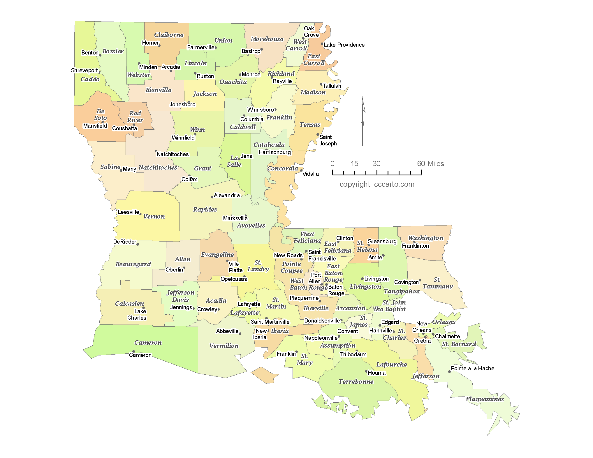 State Of Louisiana Parish Map With The Parish Seats Cccarto