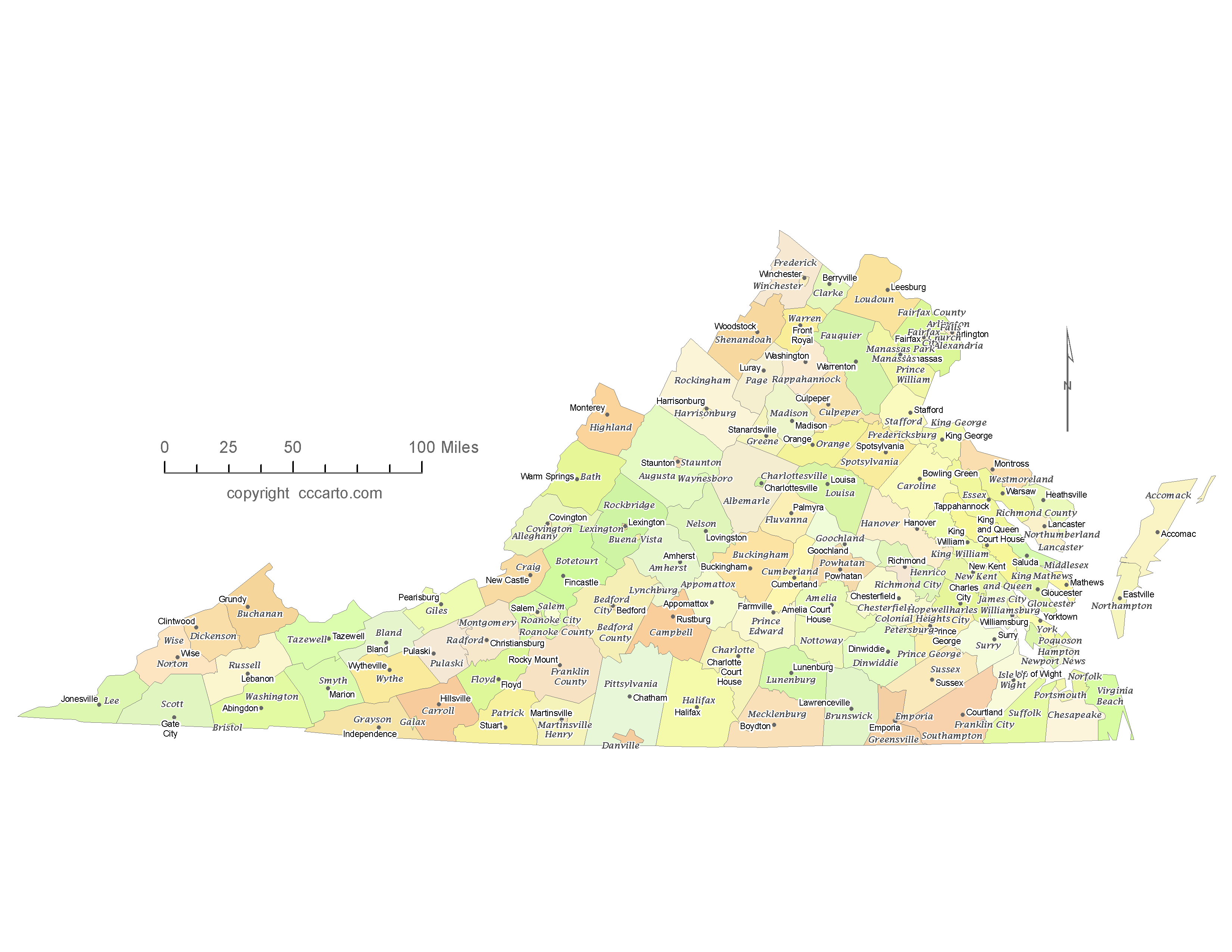 Virginia County Seat Map