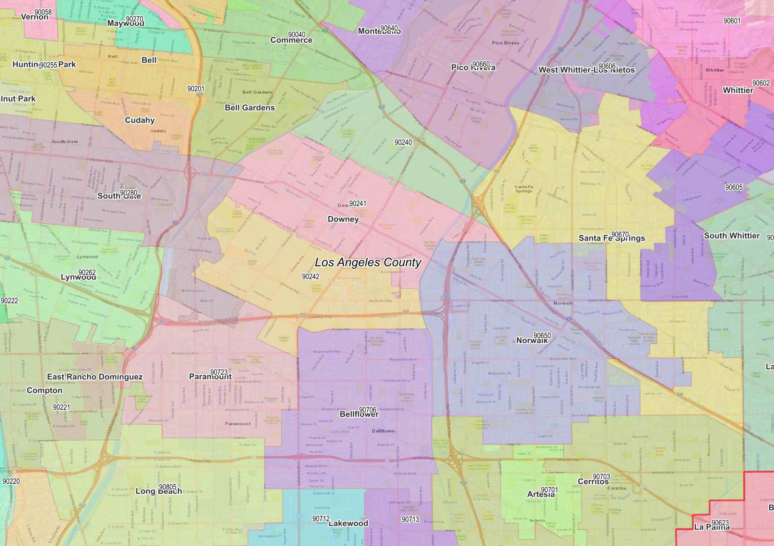 los angeles county zip codes downey