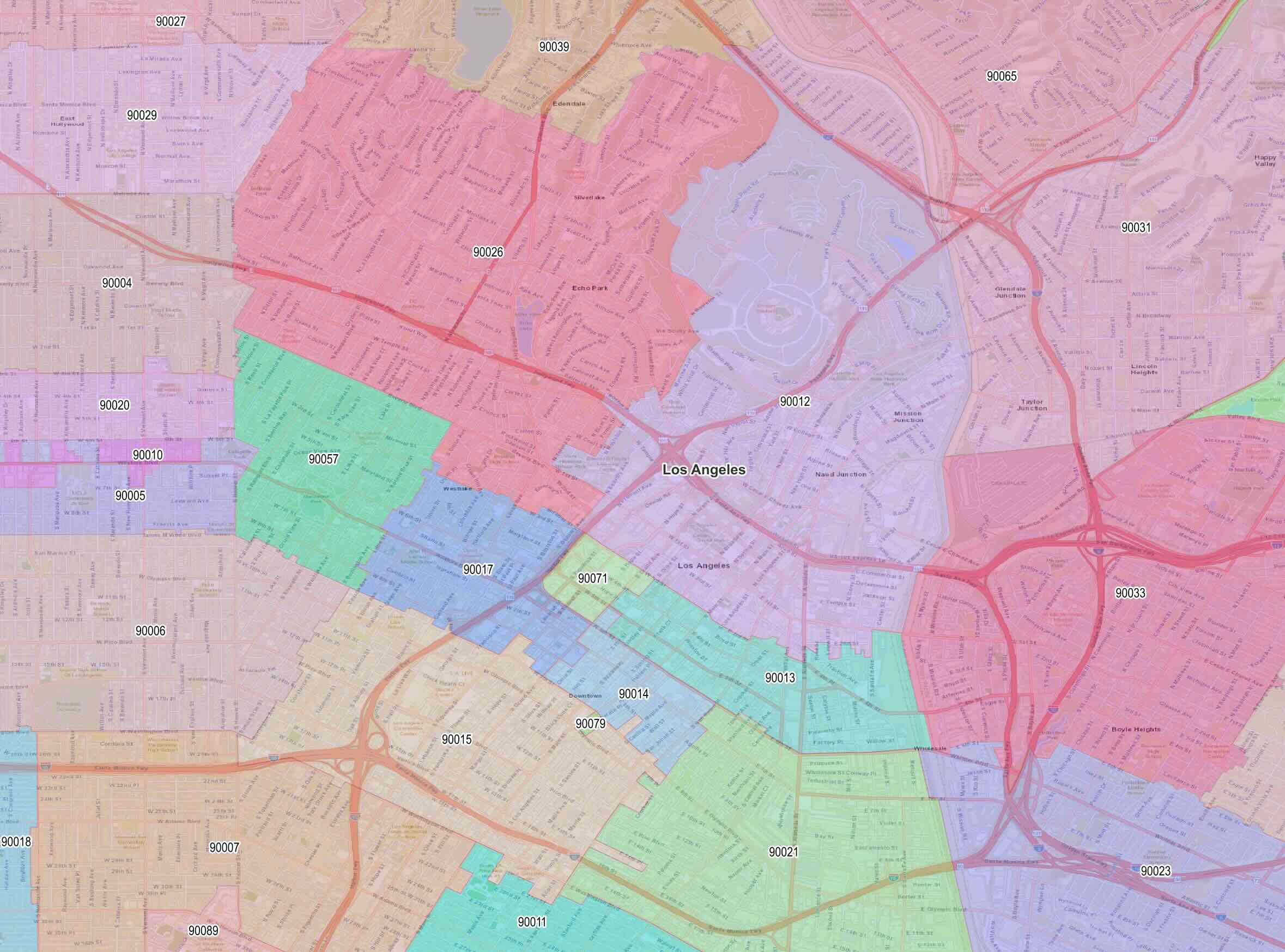 los angeles county zip codes downtown la