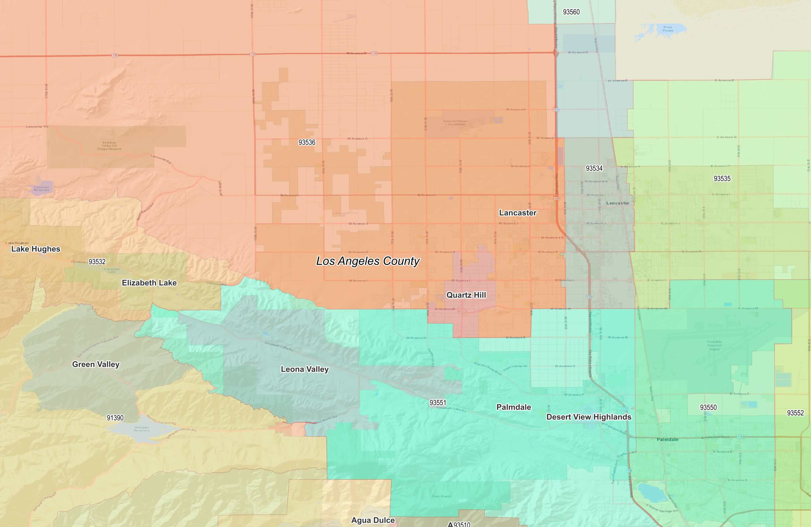 los angeles county zip codes lancaster